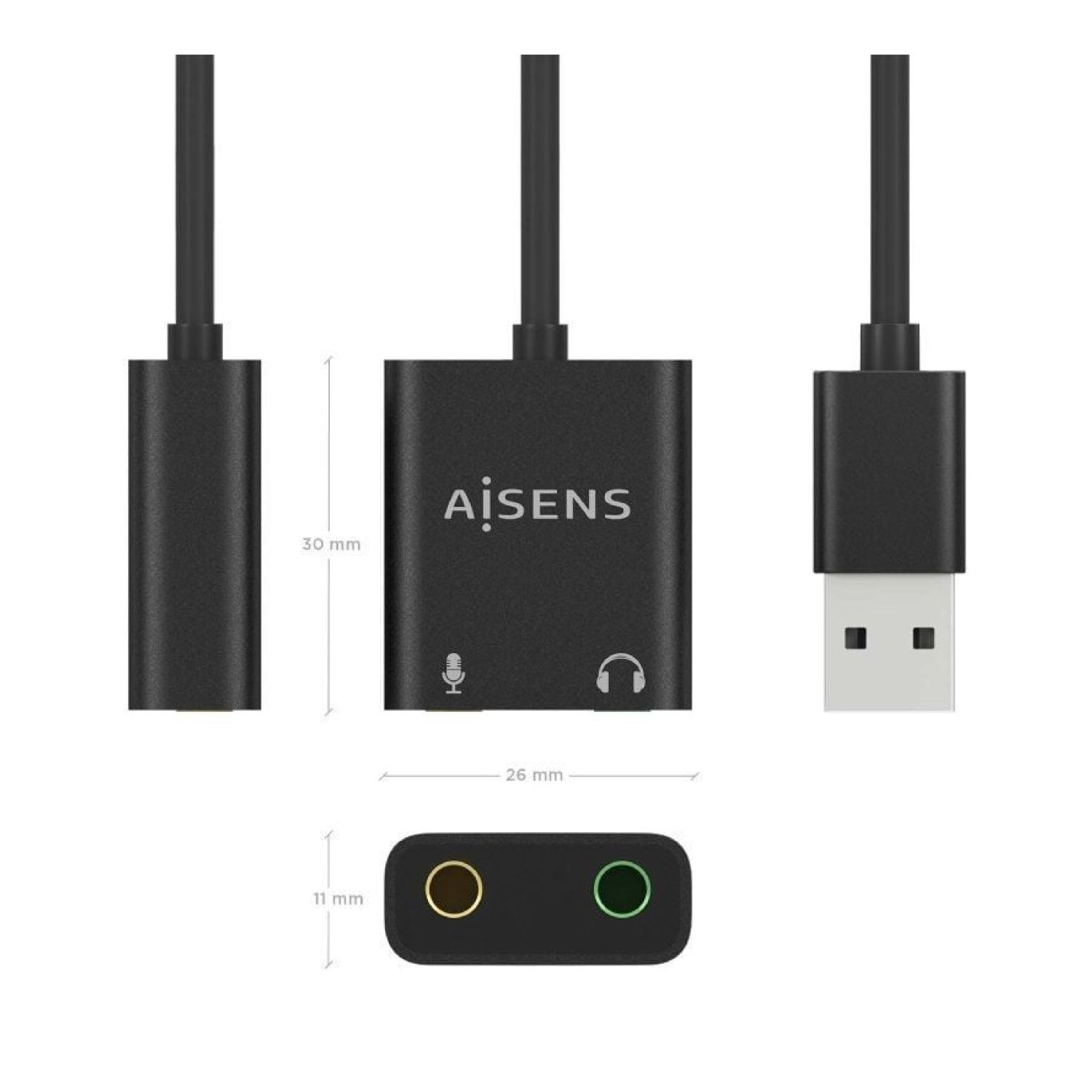 Aisens · Tarjeta de Sonido USB · 2x Jack 3.5 mm · Audio Estéreo
