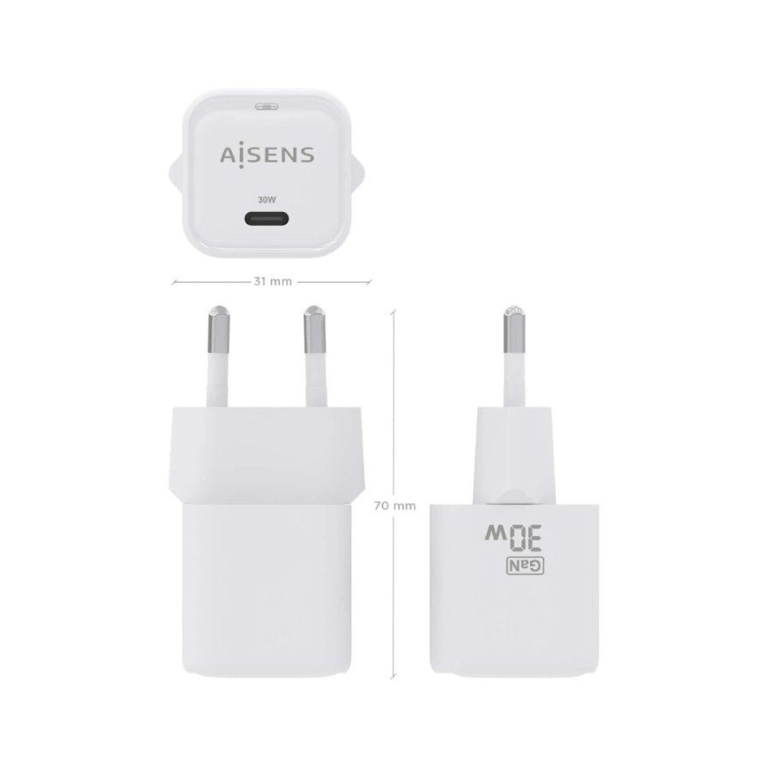 Aisens Cargador GaN · 1x USB-C · 30W