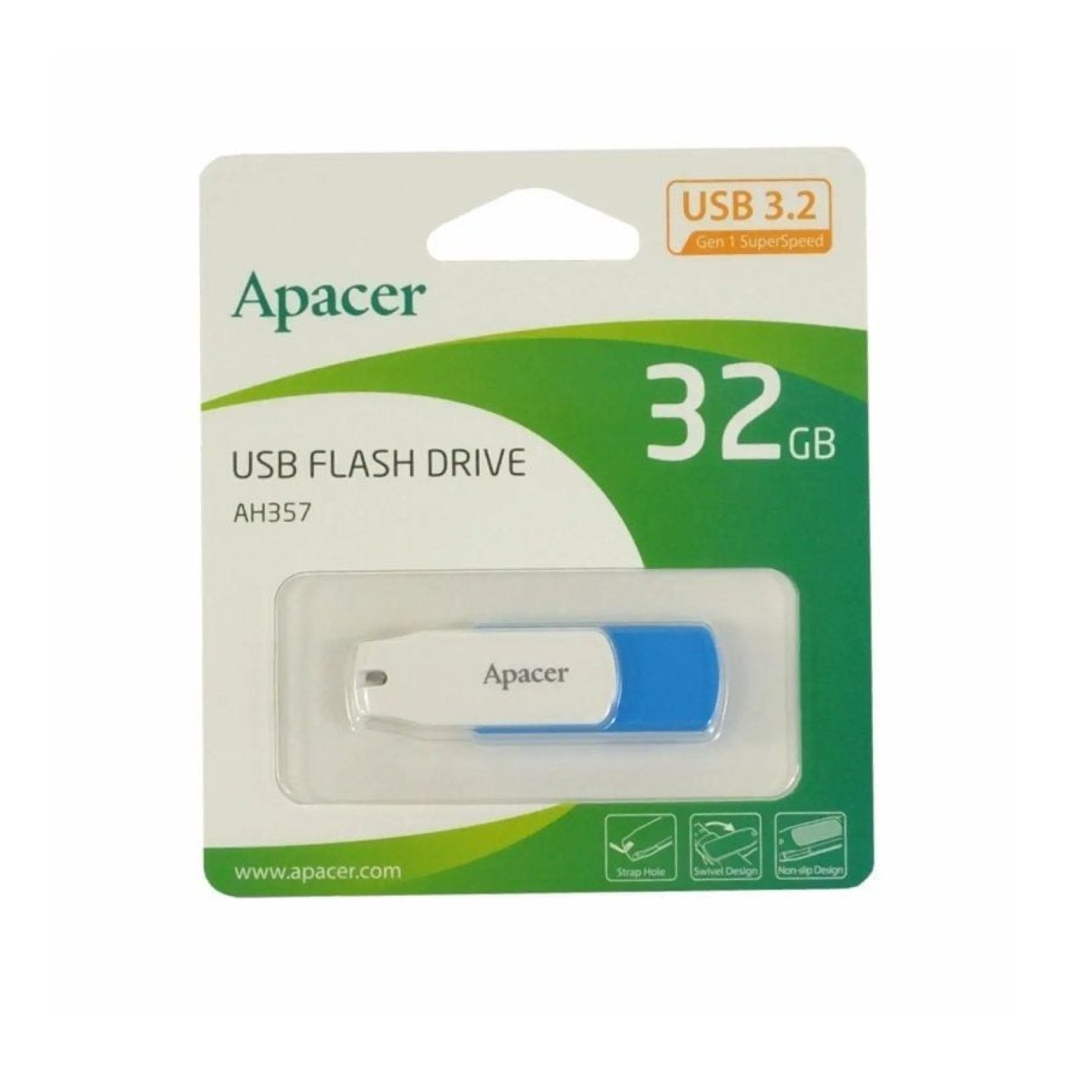 Apacer AH357 · Pendrive 32GB · USB 3.2 · Transferencia Rápida
