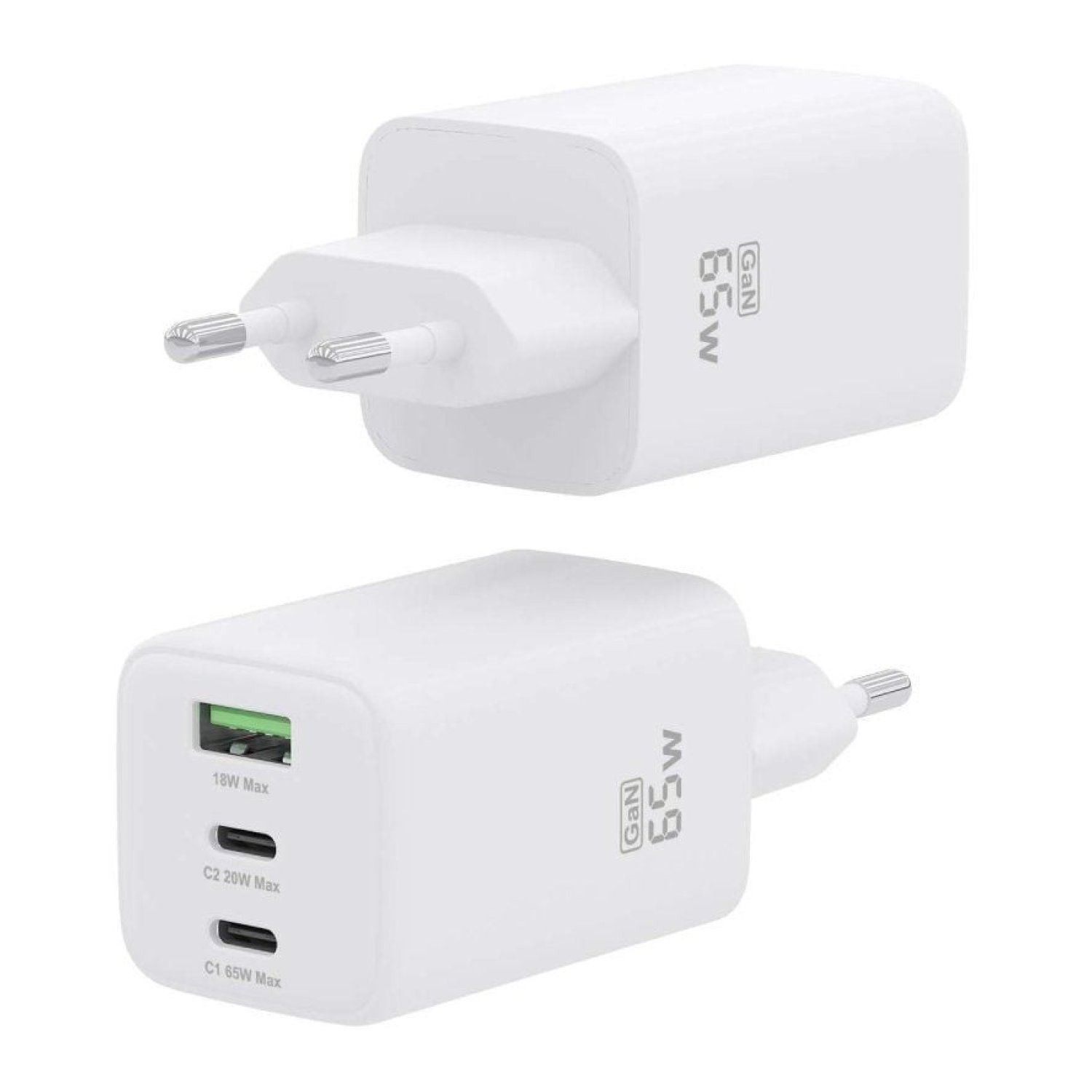 Aisens · Cargador de Pared GaN · 65W · 2x USB-C · 1x USB · Blanco