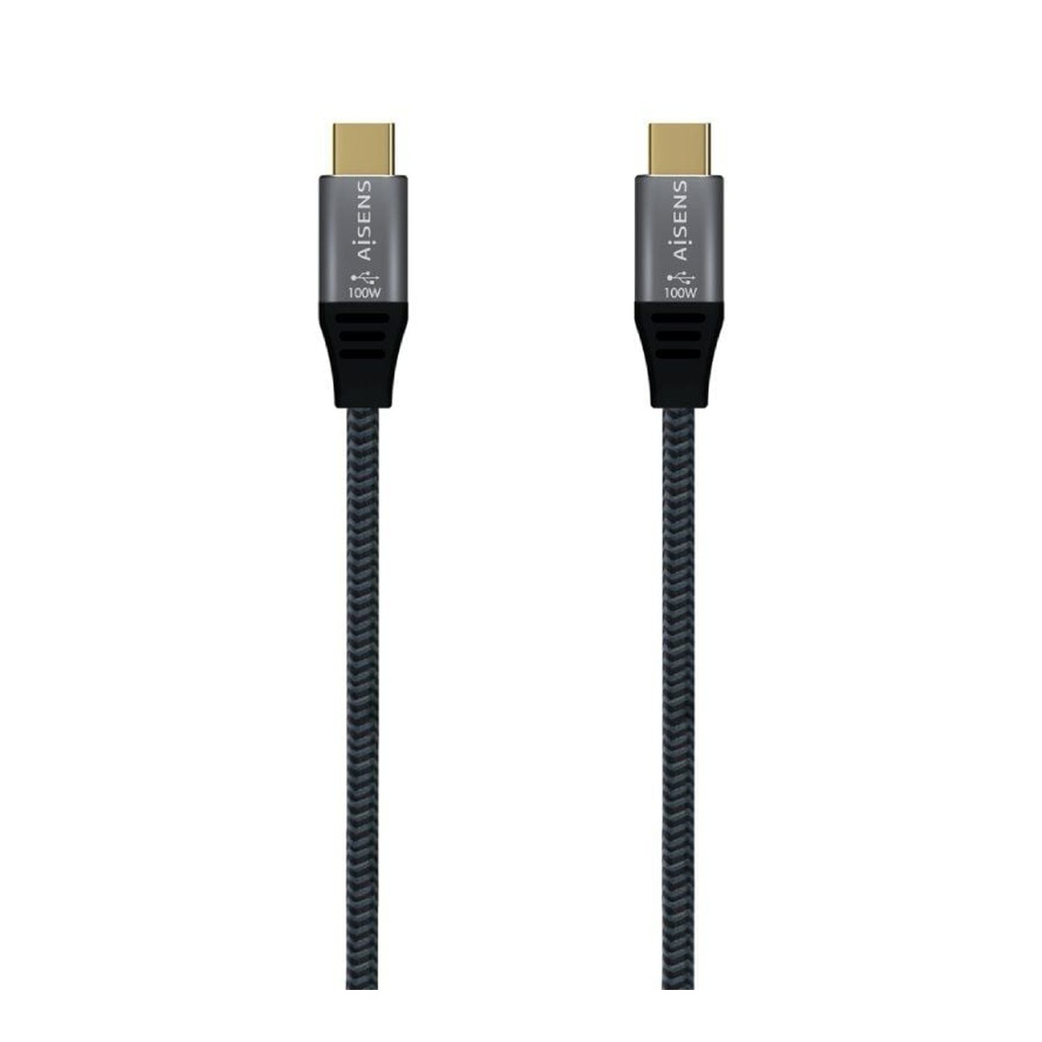 Cable USB 3.2 Tipo-C Aisens A107-0670 20GBPS 100W/ USB Tipo-C Macho - USB Tipo-C Macho/ Hasta 100W/ 2500Mbps/ 60cm/ Gris