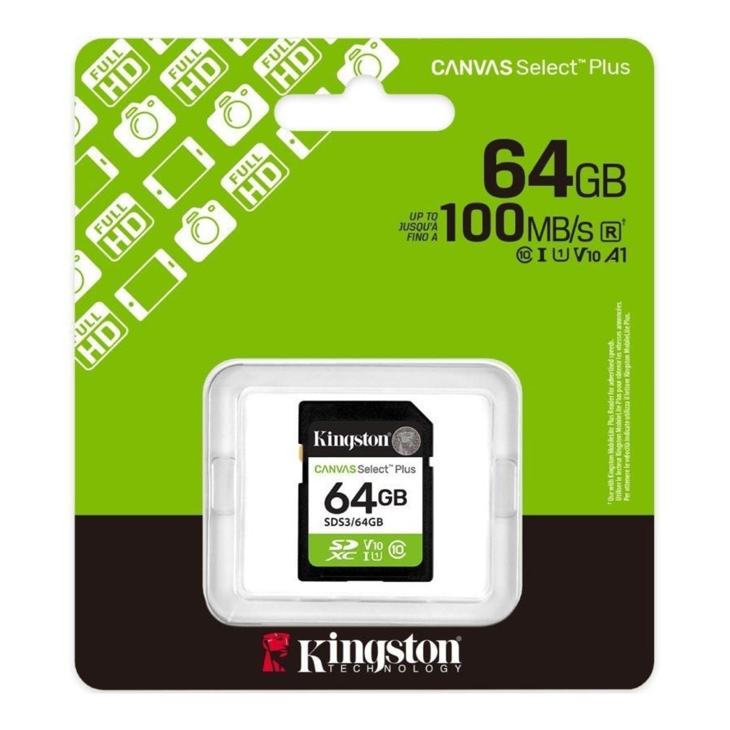Kingston Canvas Select Plus · 64GB · SDXC Clase 10 · Lectura 100MB/s