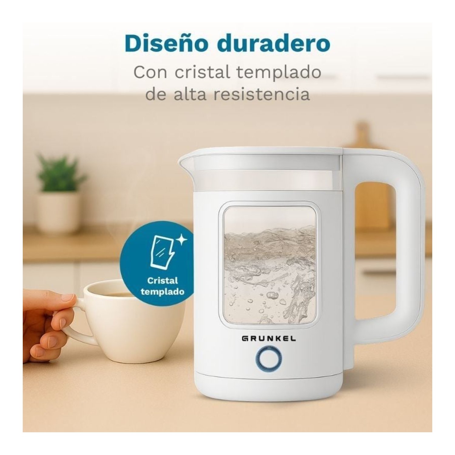 Grunkel Hervidor de Agua · 1.8L · 1500W · Base Inalámbrica