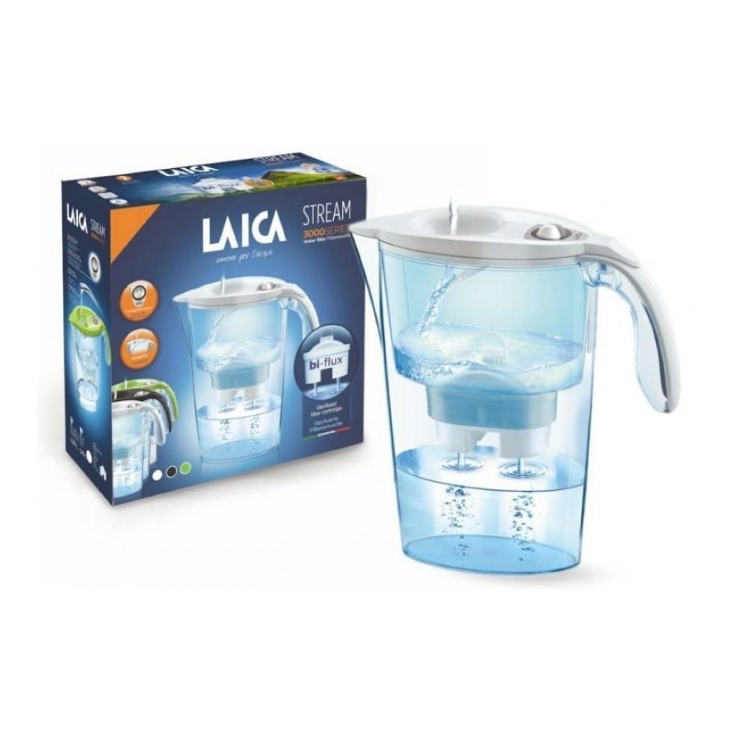 Laica Stream Line · Jarra Filtrante 2,3L · Blanca · Pack 3 Filtros BI-FLUX