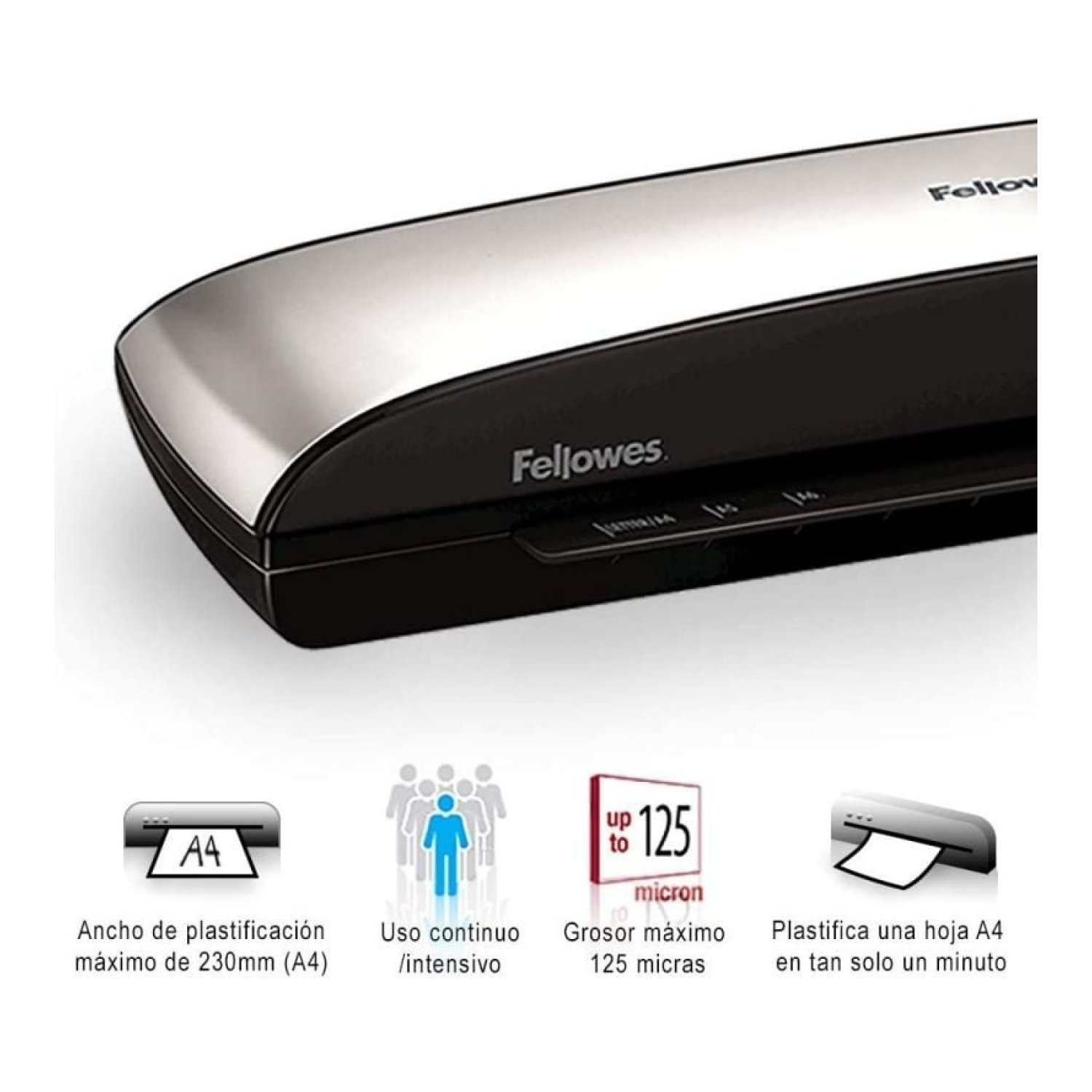 Fellowes Spectra · Plastificadora A4 · 125 micras · Negra y Gris