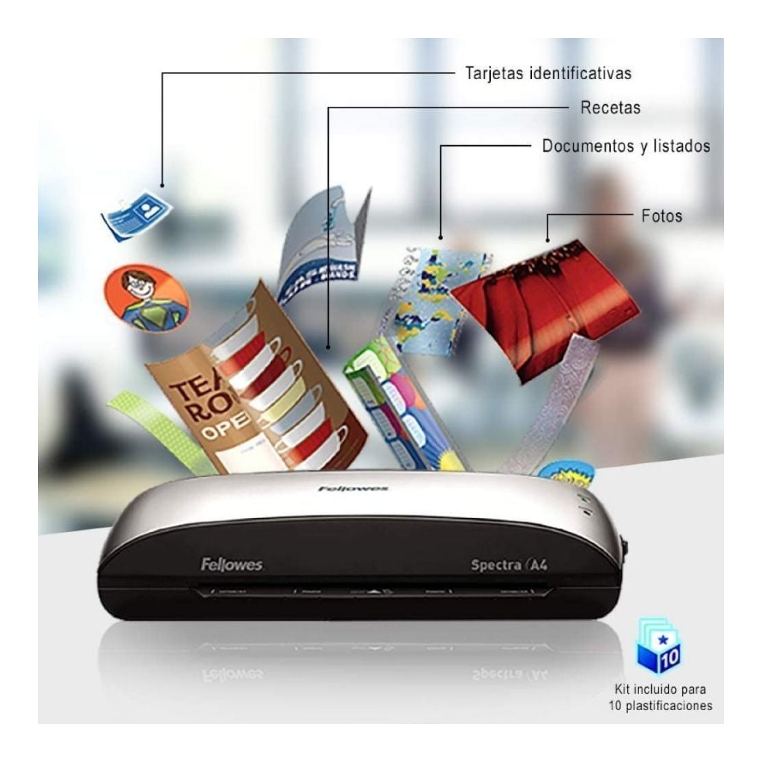 Fellowes Spectra · Plastificadora A4 · 125 micras · Negra y Gris