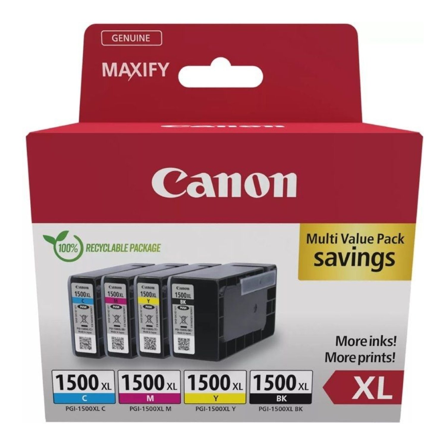 Canon PGI-1500XL · Multipack · Cian · Magenta · Amarillo · Negro · Alta Capacidad