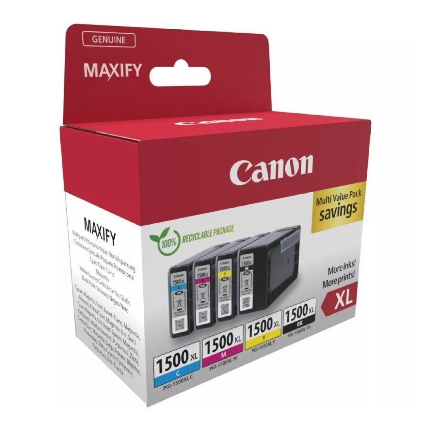 Canon PGI-1500XL · Multipack · Cian · Magenta · Amarillo · Negro · Alta Capacidad