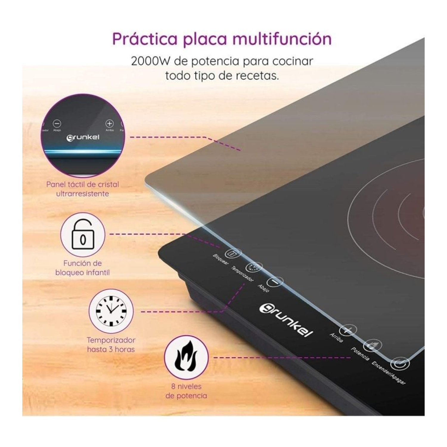 Grunkel PIN-2000 · Placa de Inducción · 1 Placa 180mm · 2000W