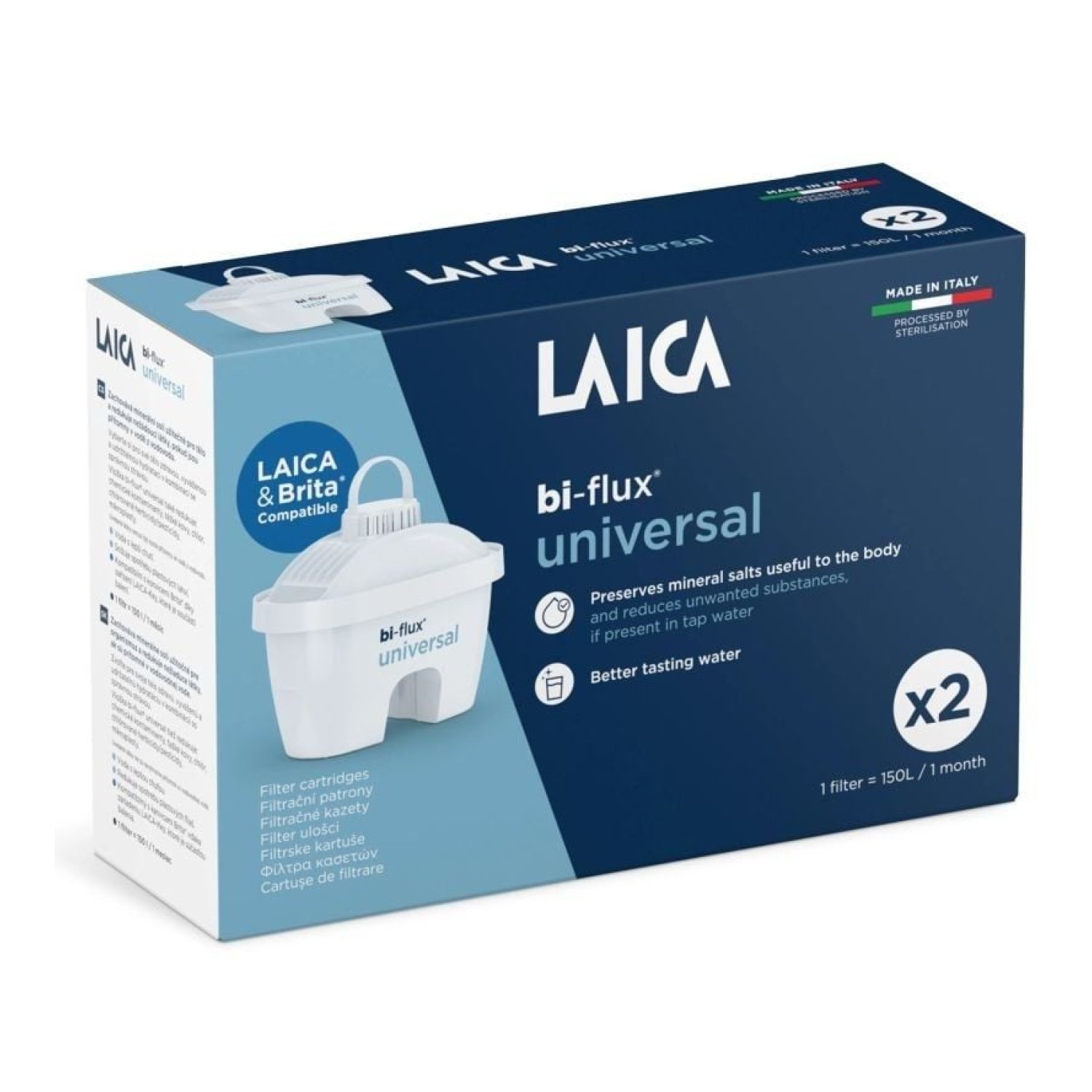 Laica Slim · Filtros de Agua Bi-Flux · Paquete de 2 Unidades · Universal