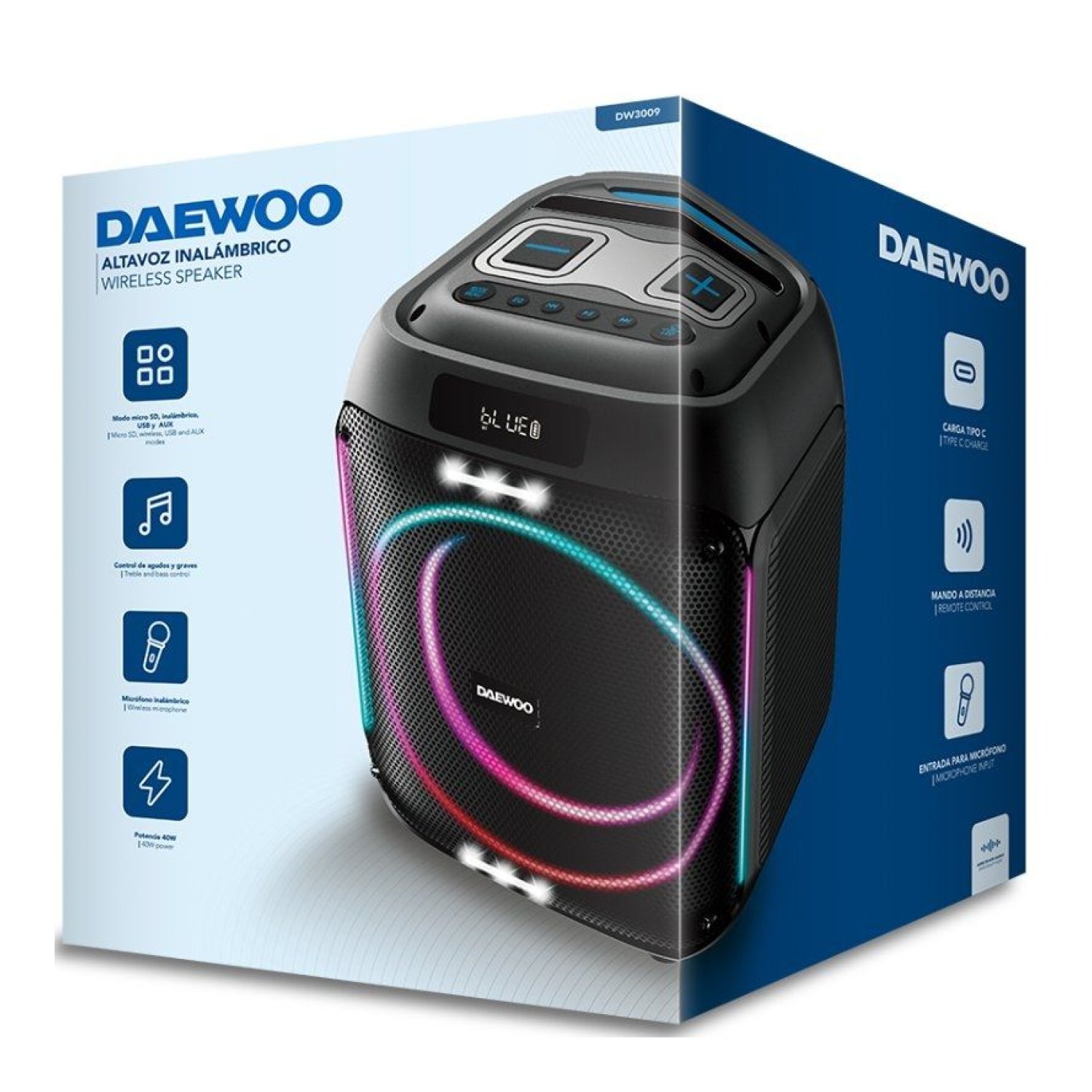 Daewoo Party Speaker DW3009 · 40W · Bluetooth · Sistema 2.1