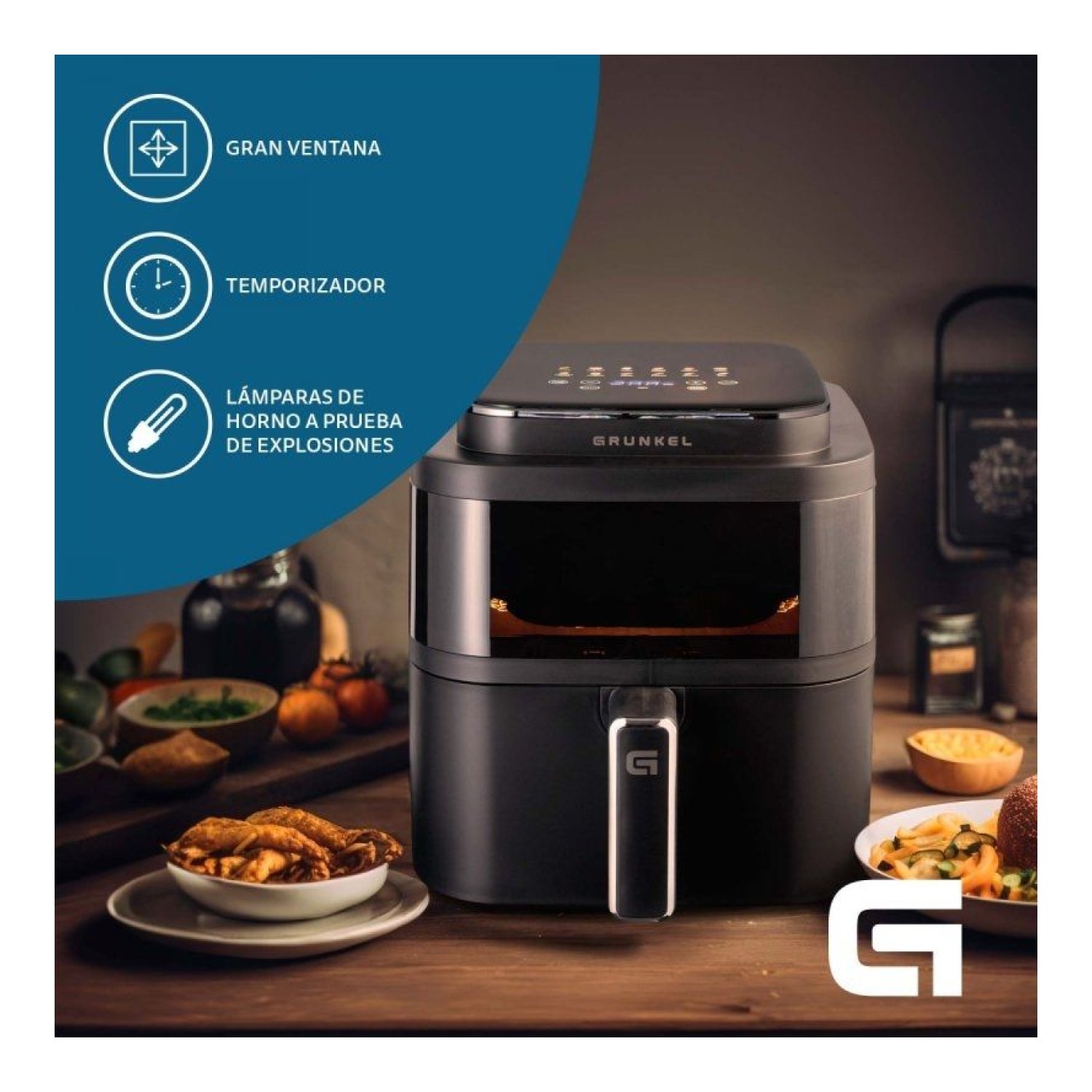 Grunkel Black Light Fryer · Freidora de Aire · 1400W · 6L · Sin Aceite