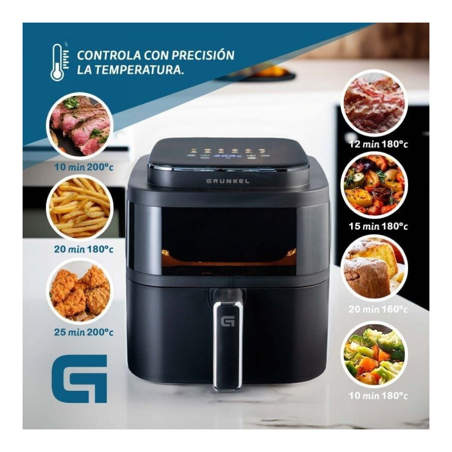 Grunkel Black Light Fryer · Freidora de Aire · 1400W · 6L · Sin Aceite