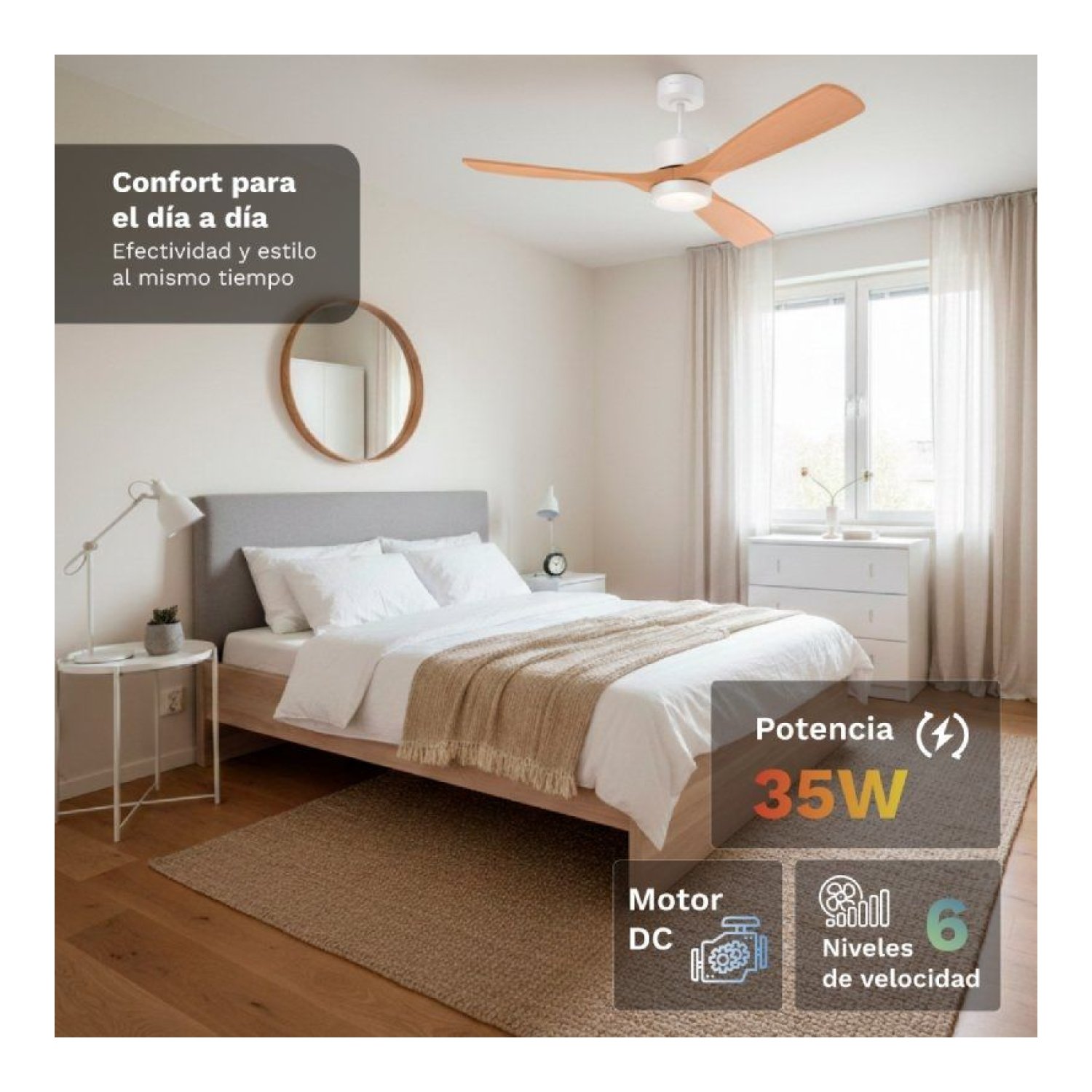 Grunkel Skystyle52 · Ventilador de Techo · 132cm · 35W · 3 Aspas · 6 Velocidades
