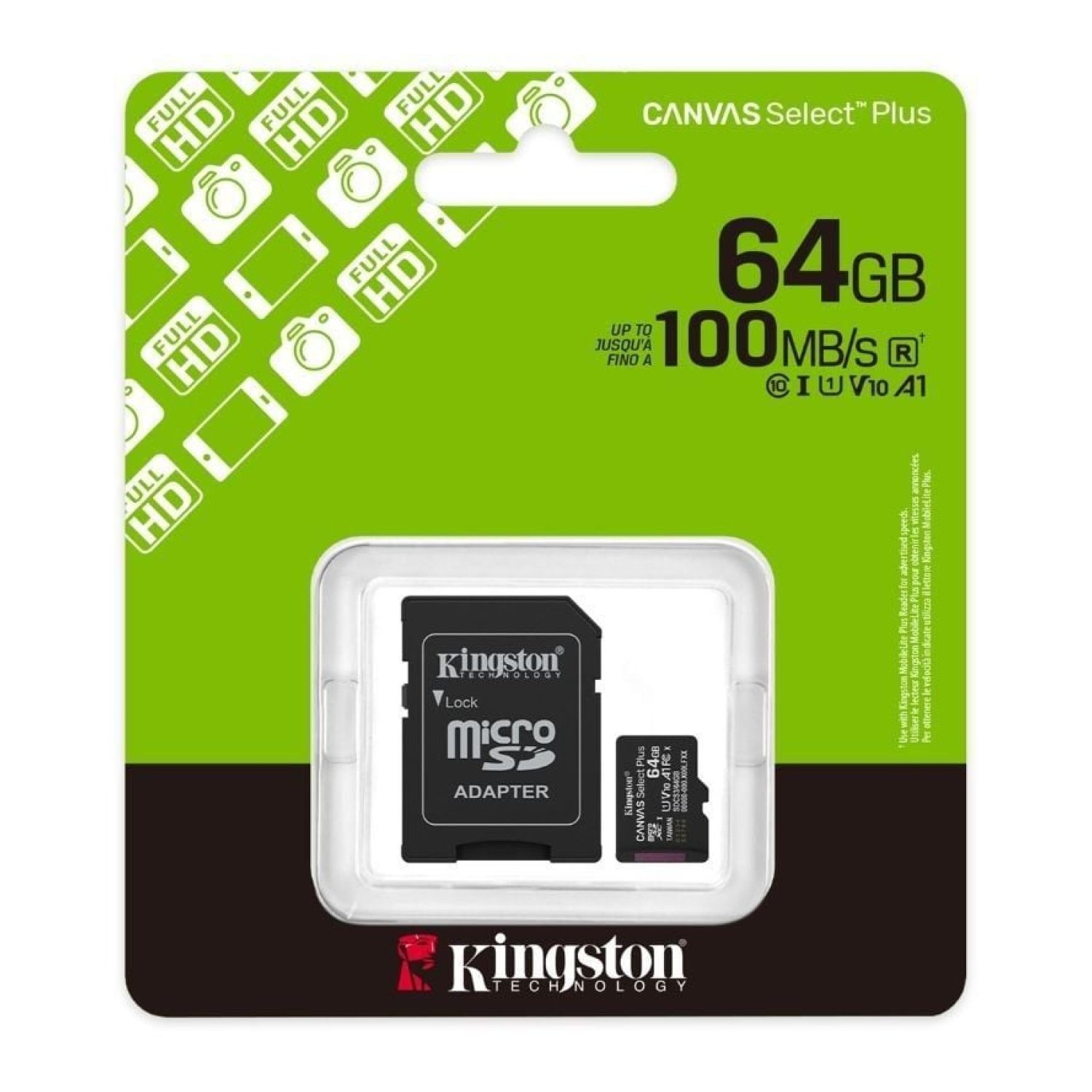 Kingston Canvas Select Plus · microSD XC 64GB · Clase 10 · 100MB/s · Con Adaptador