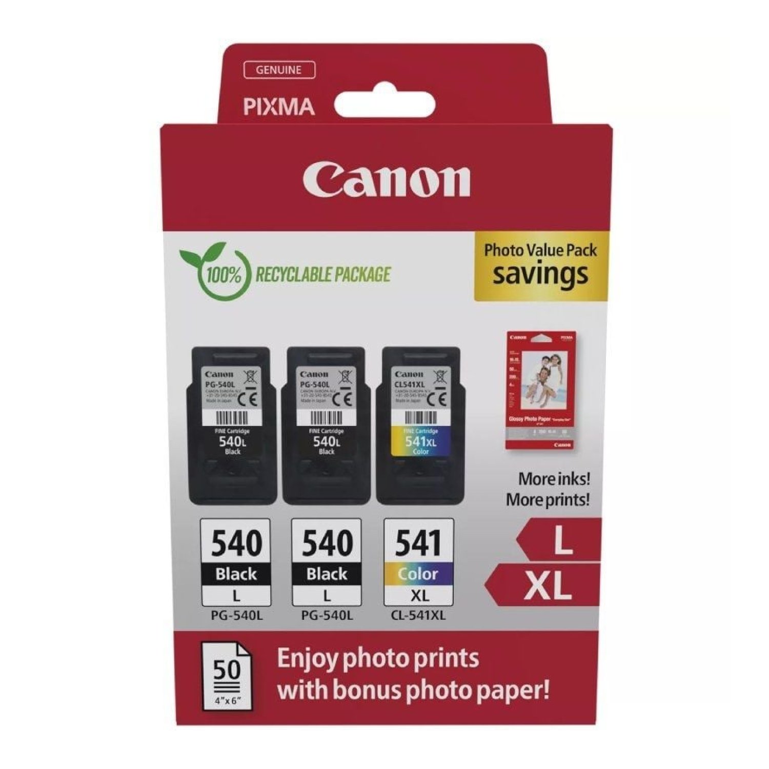 Canon PG-540L + CL-541 XL · Multipack Cartuchos · 2x Negro + Tricolor · Alta Capacidad