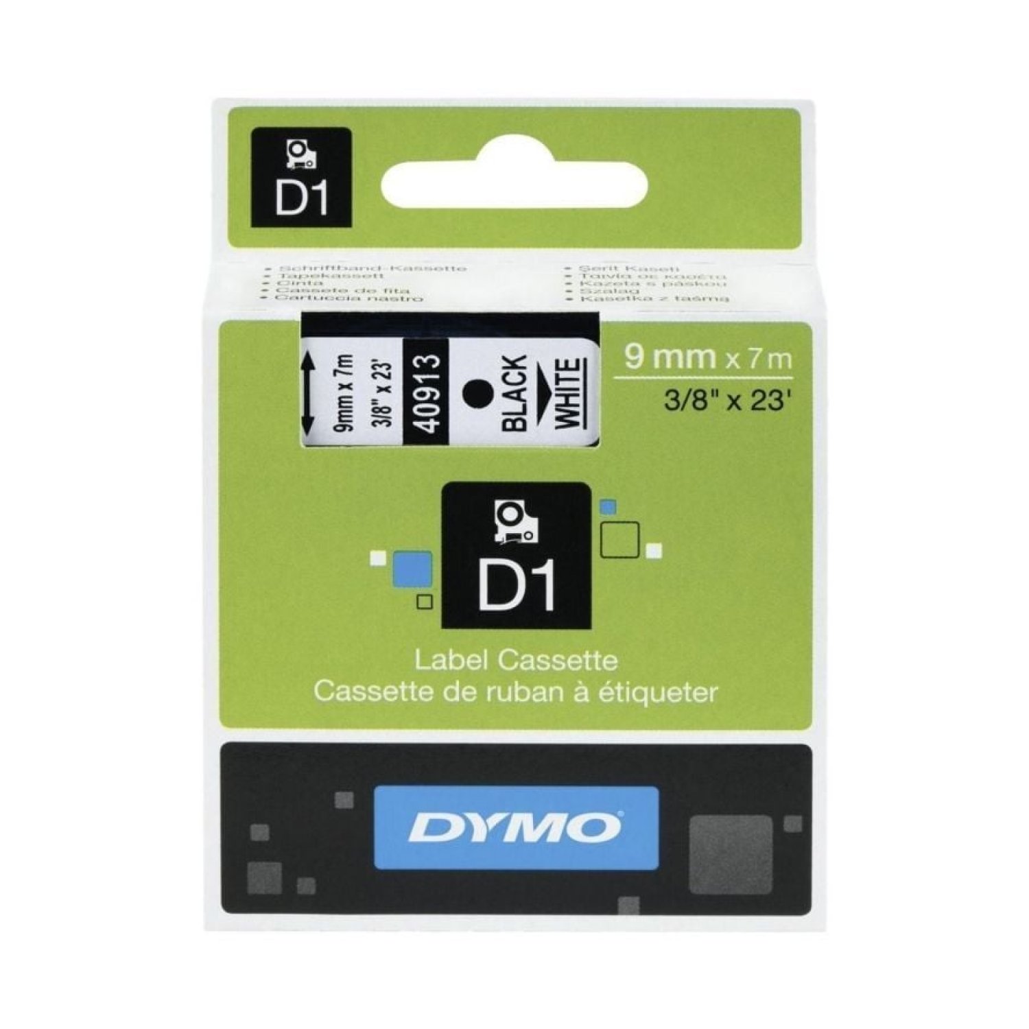 Dymo D1 · Cinta Rotuladora 9mm x 7m · Negra-Blanca · Para Label Manager