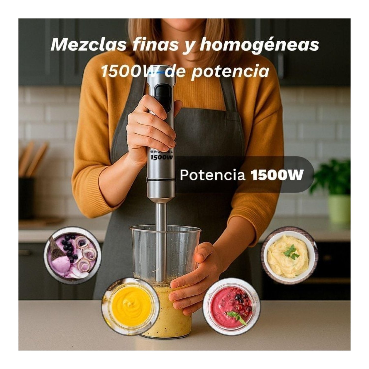 Grunkel BM-1500 · Batidora de Mano · 1500W · 0,8L · Accesorios 4 en 1