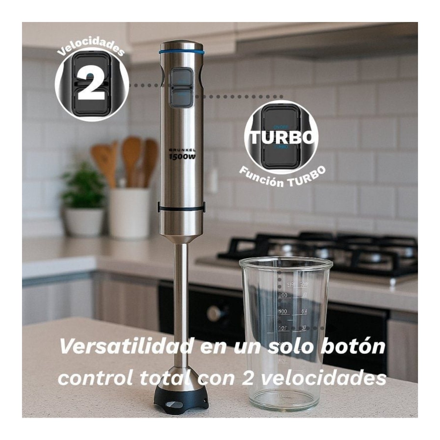 Grunkel BM-1500 · Batidora de Mano · 1500W · 0,8L · Accesorios 4 en 1