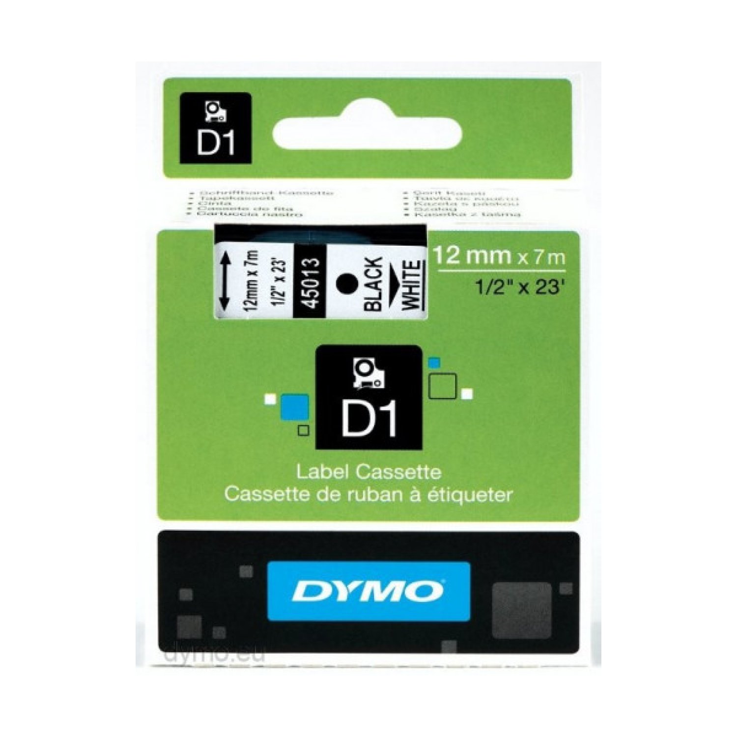 Dymo D1 · Cinta Rotuladora 12mm x 7m · Negra-Blanca · Label Manager
