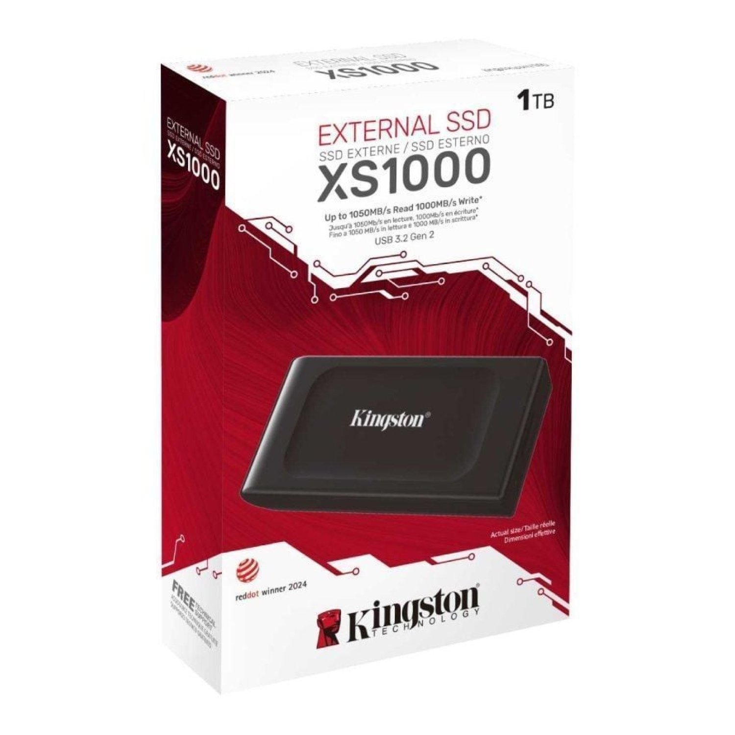 Kingston XS1000 · Disco SSD Externo 1TB · USB 3.2 · Negro