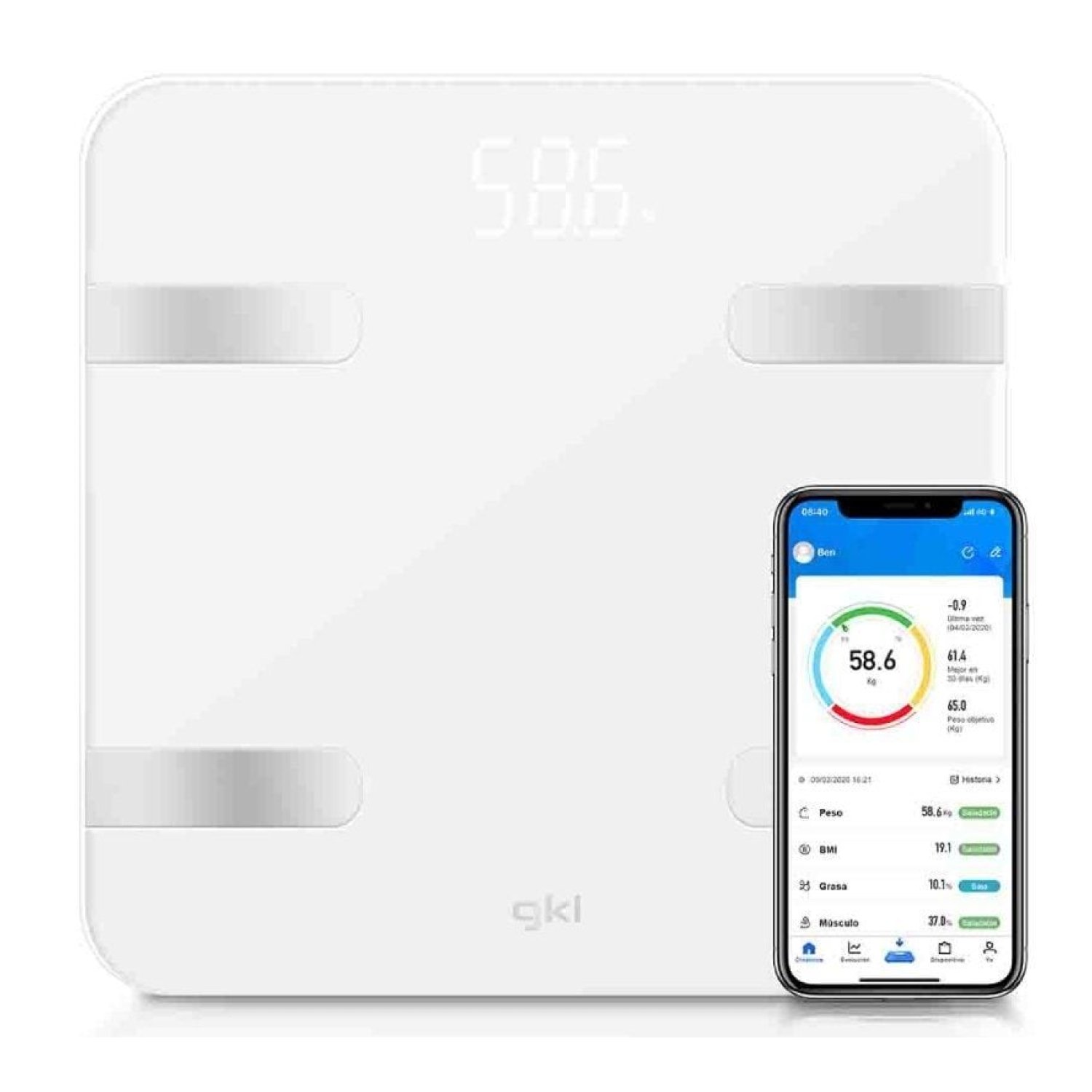 GKL Fitblue 300 · Báscula de Baño · Hasta 180kg · Color Blanco