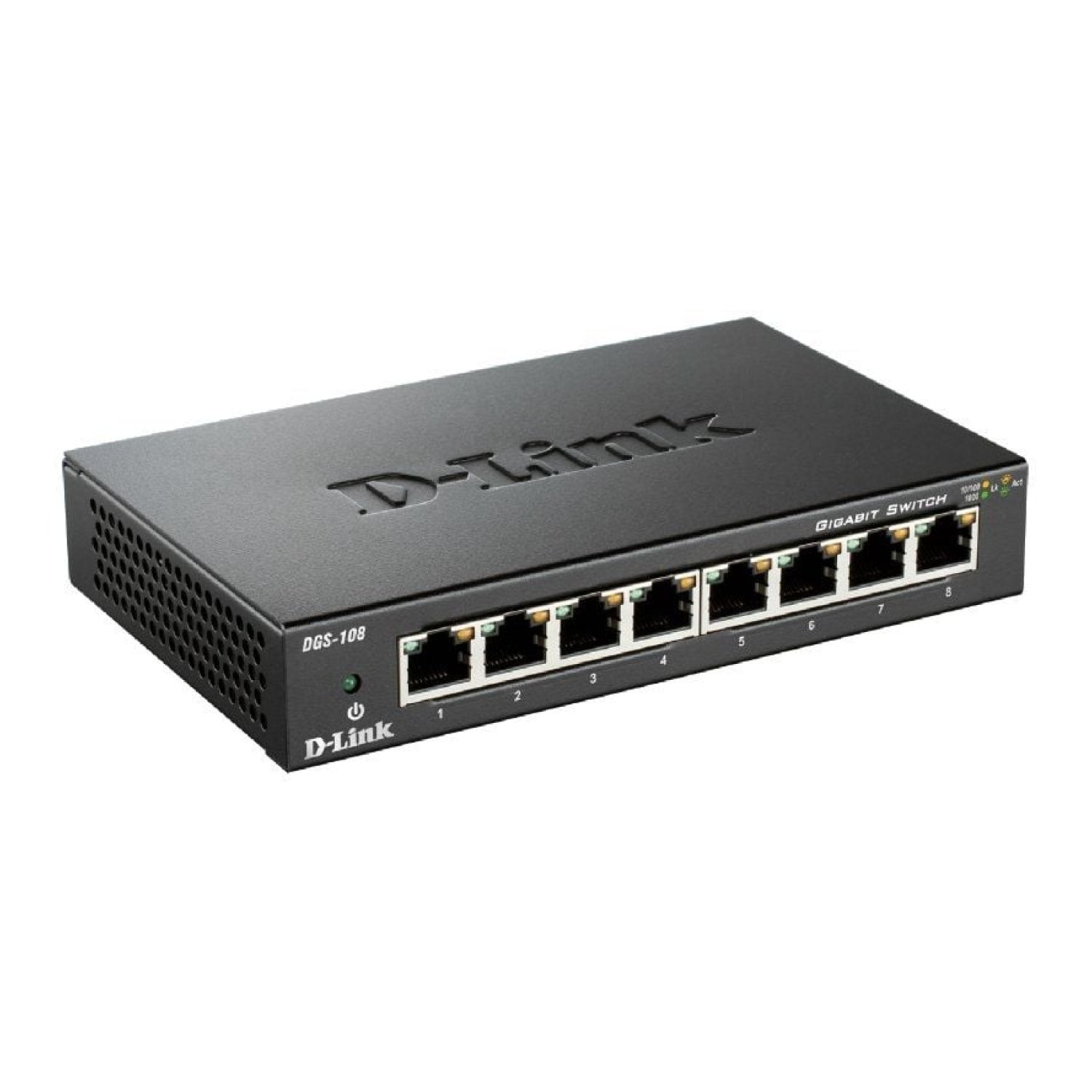 D-Link DGS-108 · Switch 8 Puertos · Gigabit Ethernet · RJ-45