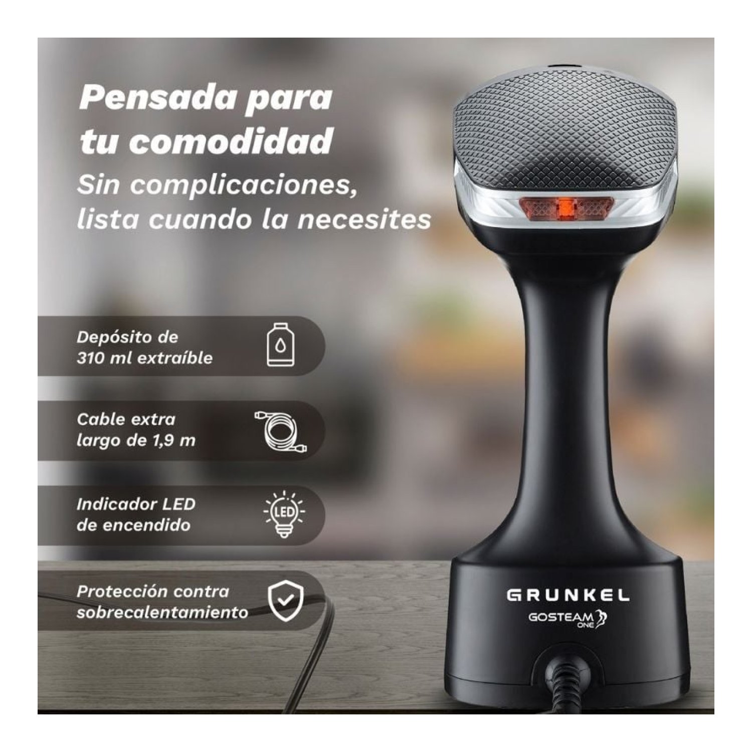 Grunkel PV-1600GSO · Plancha Vertical · 1600W · Depósito 310ml
