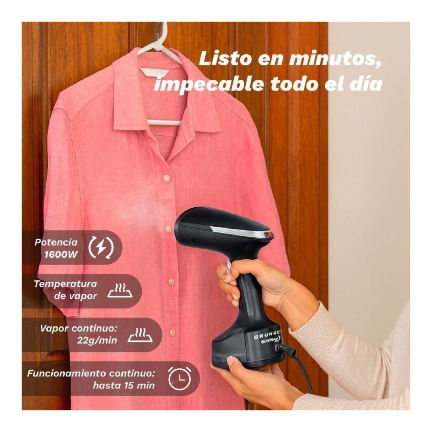 Grunkel PV-1600GSO · Plancha Vertical · 1600W · Depósito 310ml