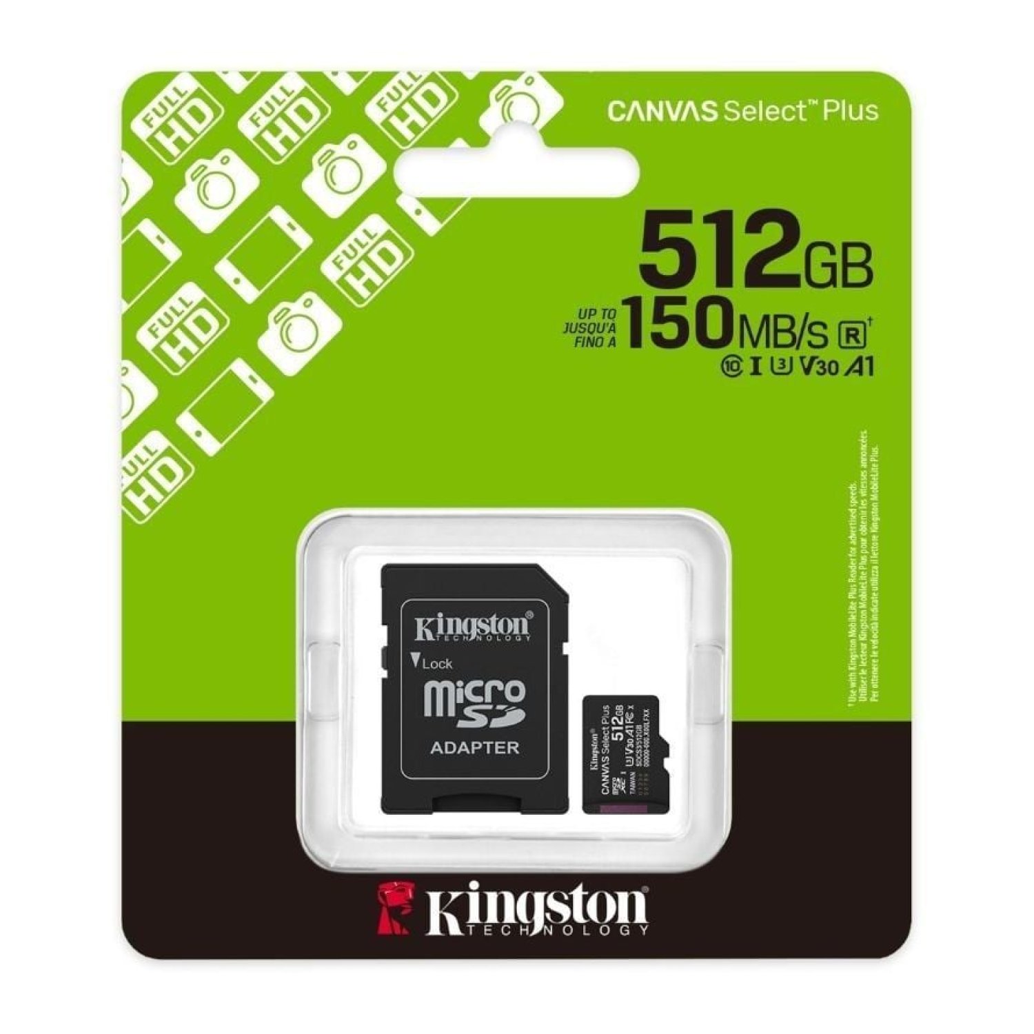 Kingston Canvas Select Plus · microSD XC 512GB · Clase 10 · 150MB/s · Con Adaptador