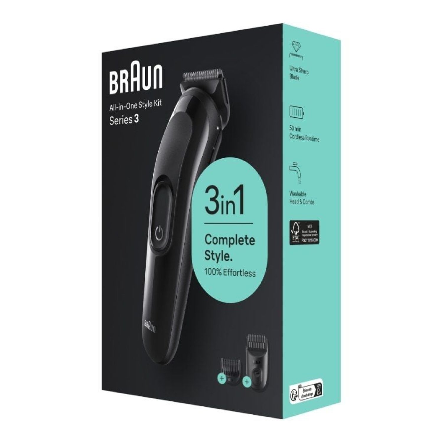 Braun All in One Series 3 · 3 en 1 · Afeitadora + Recortadora · 2 Accesorios · Batería