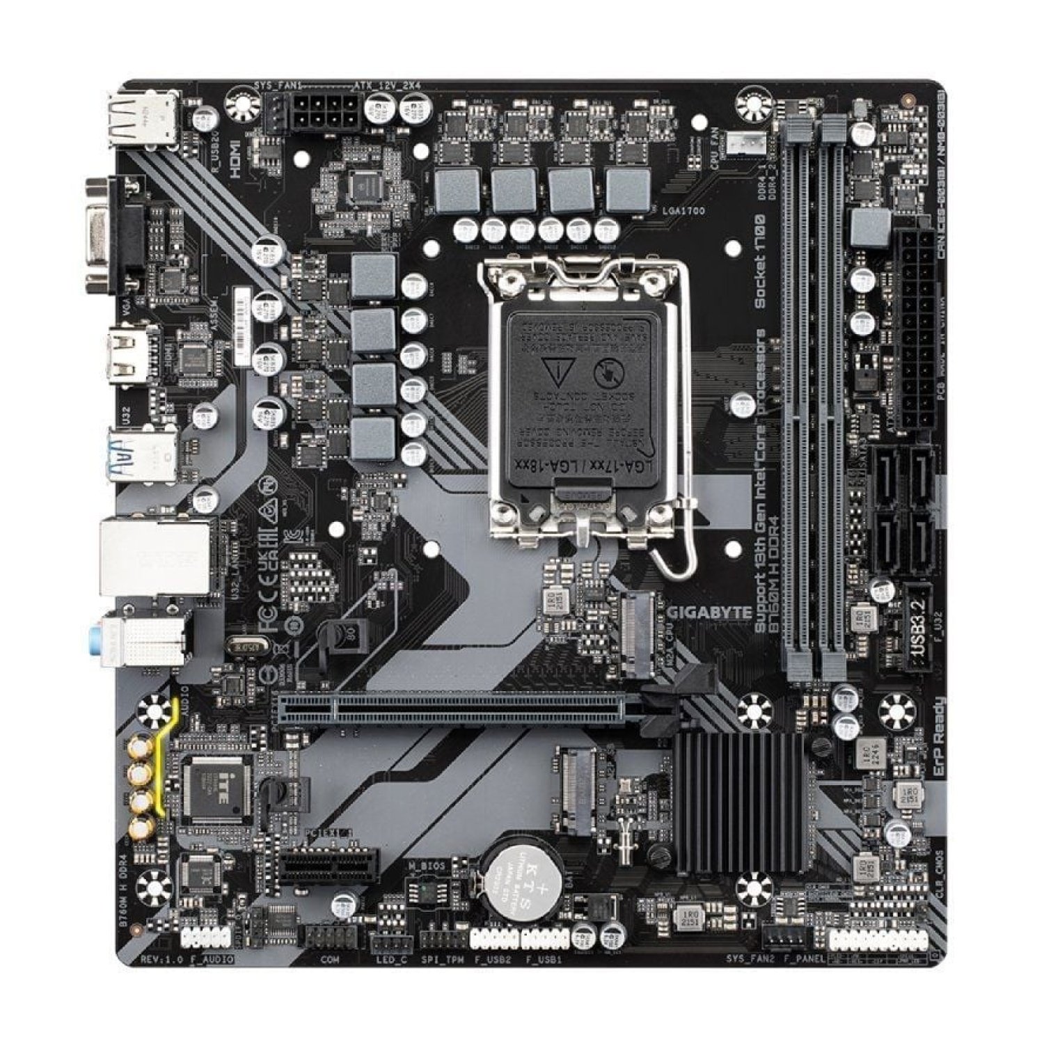 Gigabyte B760M H · Socket 1700 · Micro ATX · DDR4 · PCIe 4.0