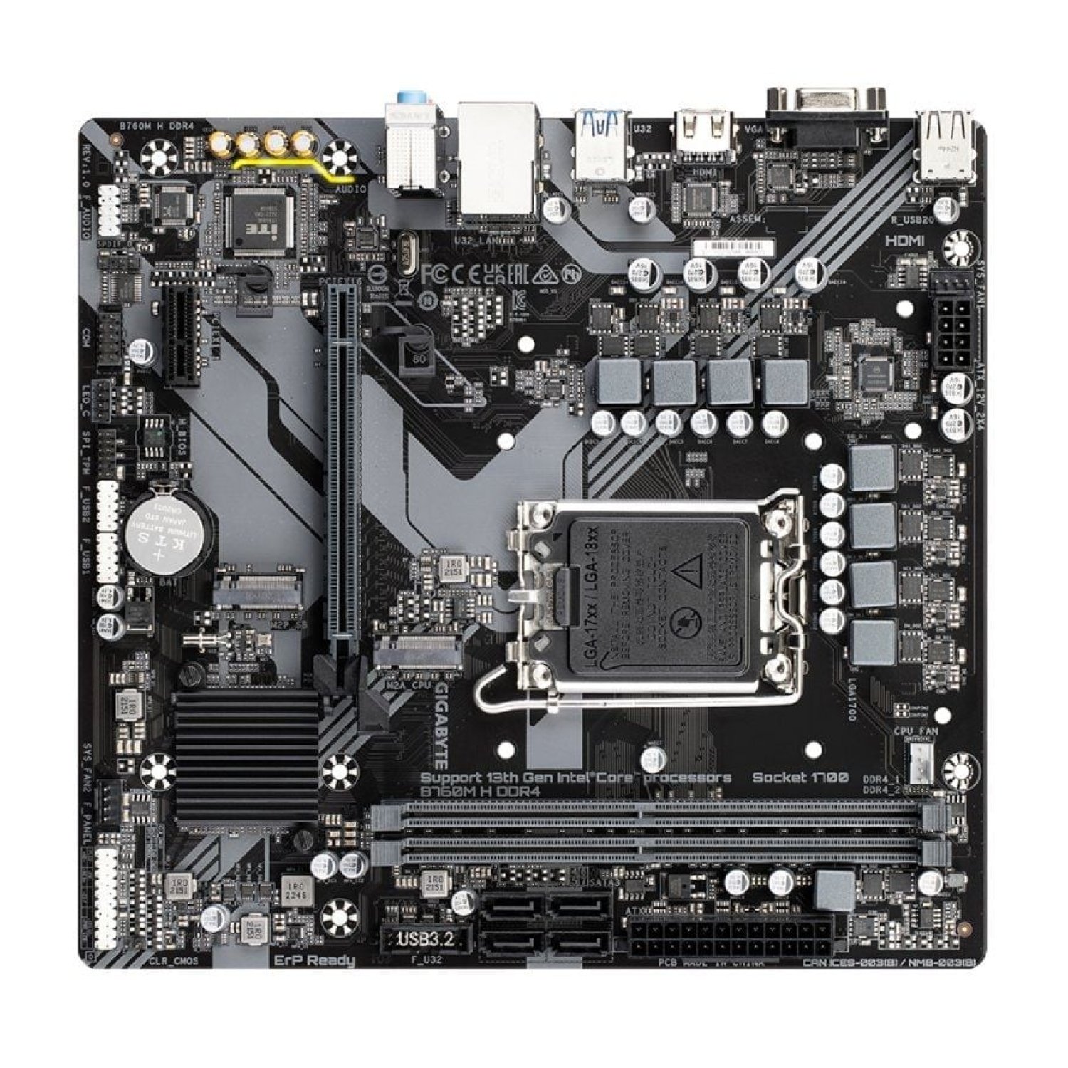 Gigabyte B760M H · Socket 1700 · Micro ATX · DDR4 · PCIe 4.0