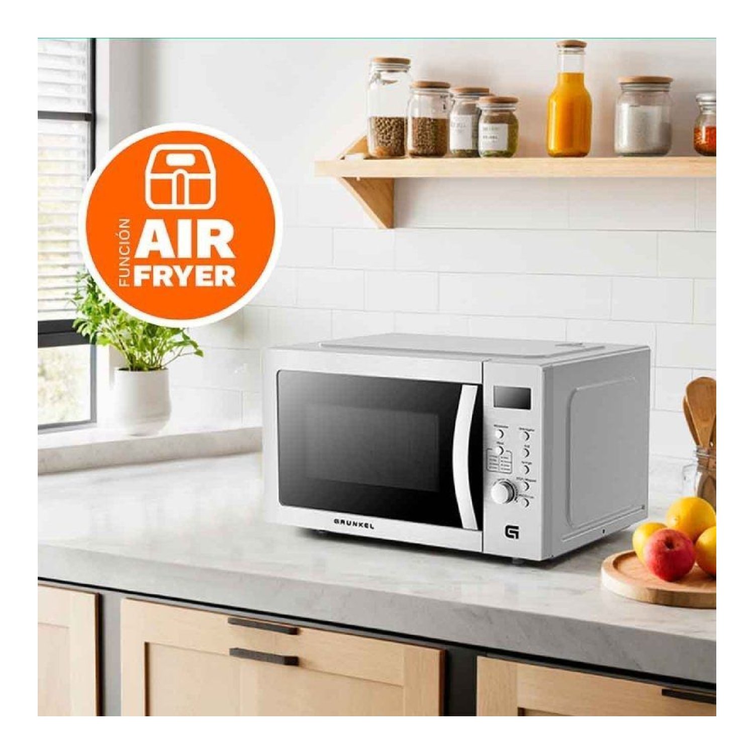 Grunkel Microondas Airfryer · 28L · 900W · Grill · Plateado
