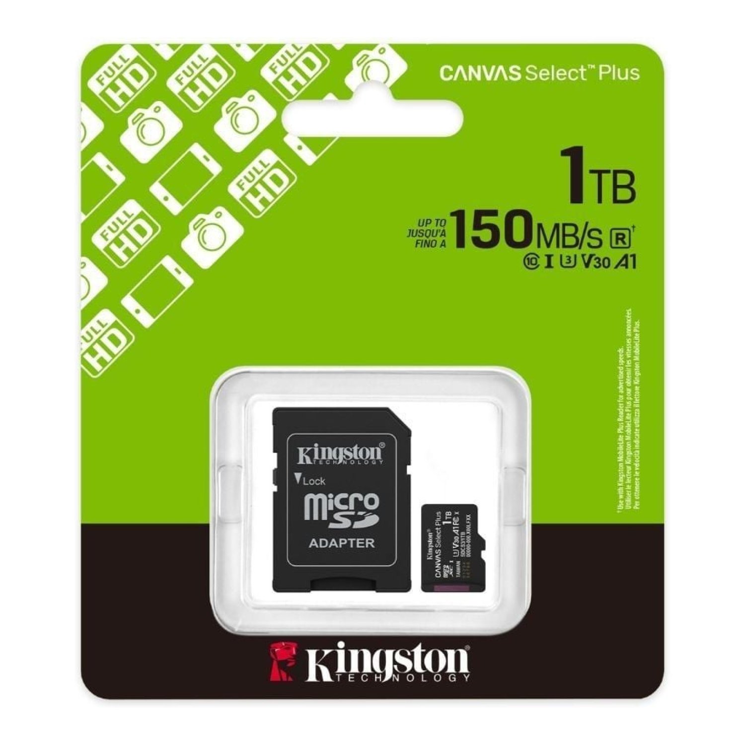 Kingston Canvas Select Plus · microSD XC 1TB · Clase 10 · 150MB/s · Con Adaptador