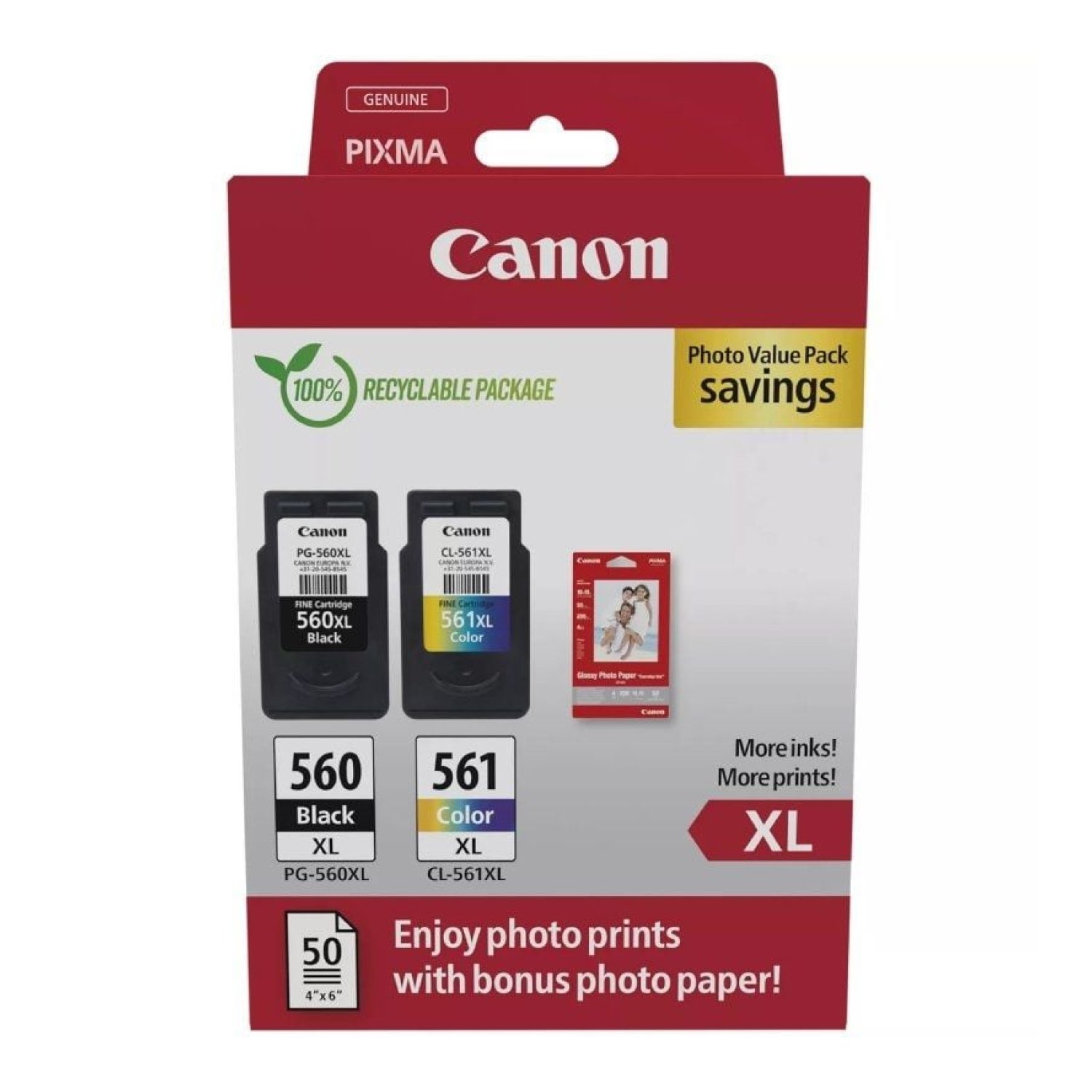 Canon PG-560XL + CL-561XL · Cartucho de Tinta Original · Alta Capacidad · Negro + Tricolor