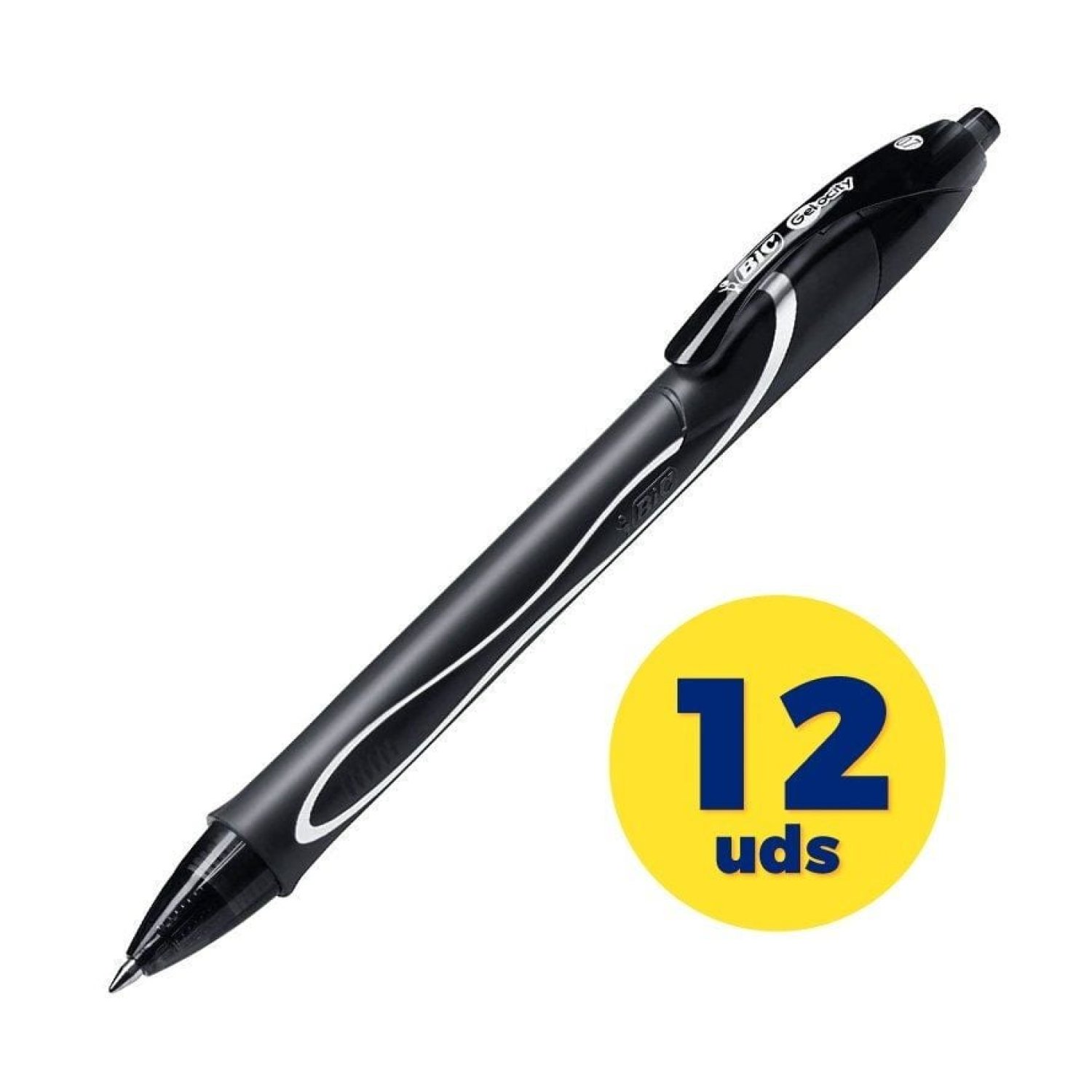 Bic Gelocity Quick Dry · Bolígrafos Gel Retráctiles · Pack 12 unidades · Negro