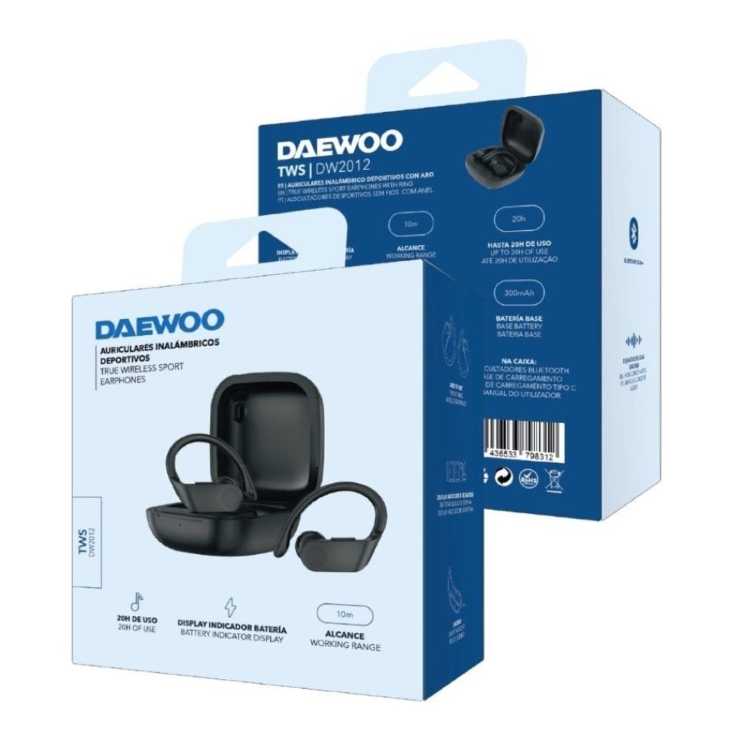 Daewoo TWS Sport DW2012 · Auriculares Bluetooth · Estuche de Carga · 3h Autonomía