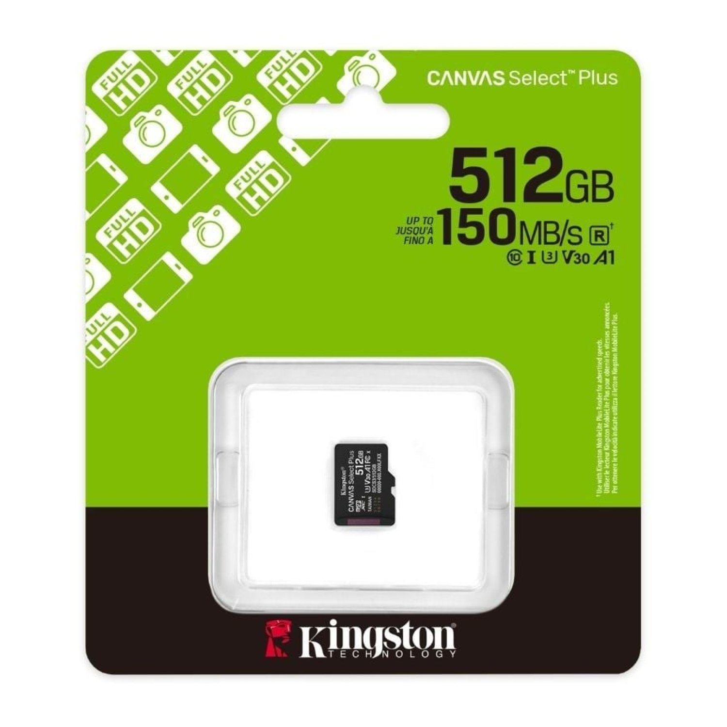 Kingston Canvas Select Plus · microSD XC 512GB · Clase 10 · 150MB/s