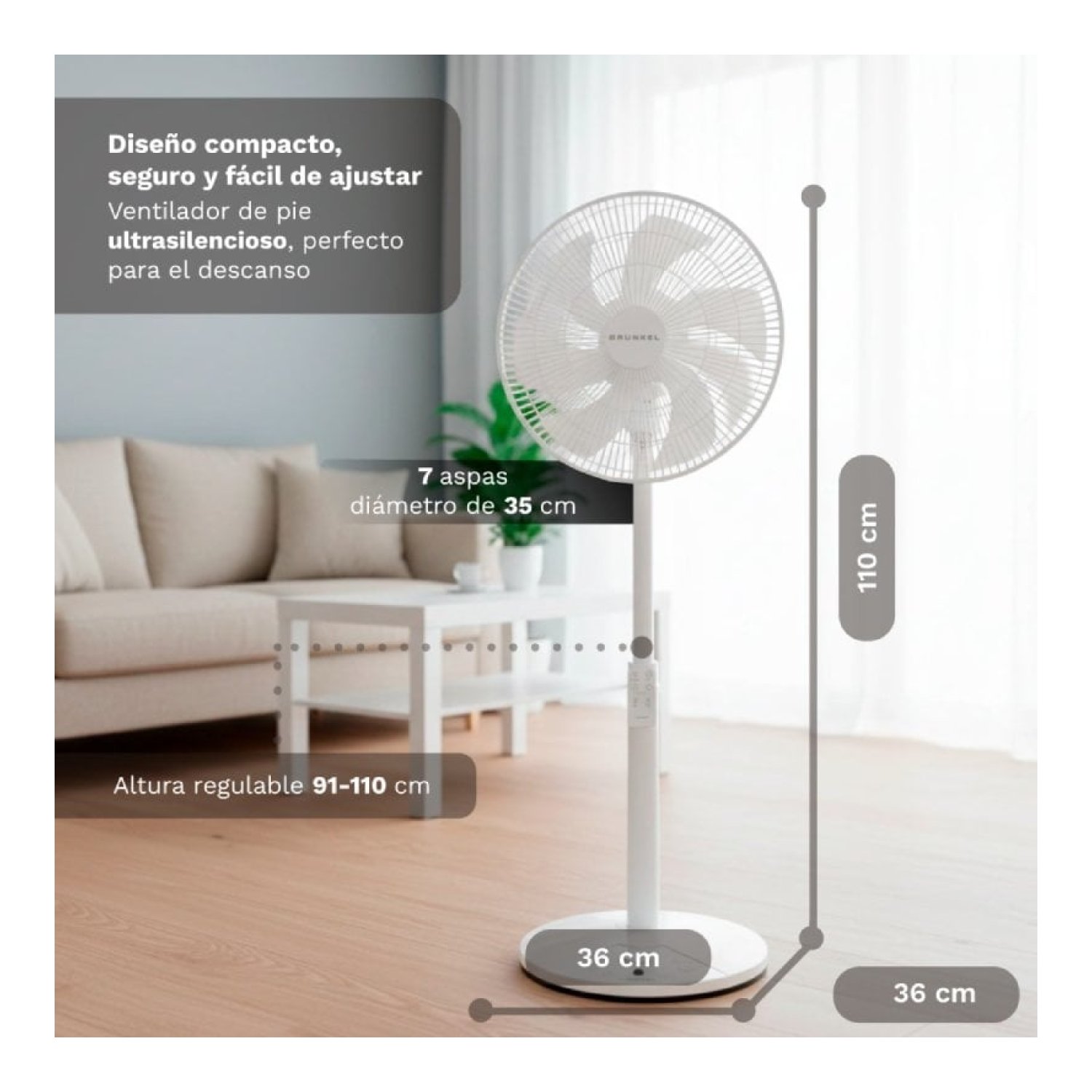 Grunkel Ventilador de Pie · 35cm · 25W · 7 Aspas · 12 Velocidades