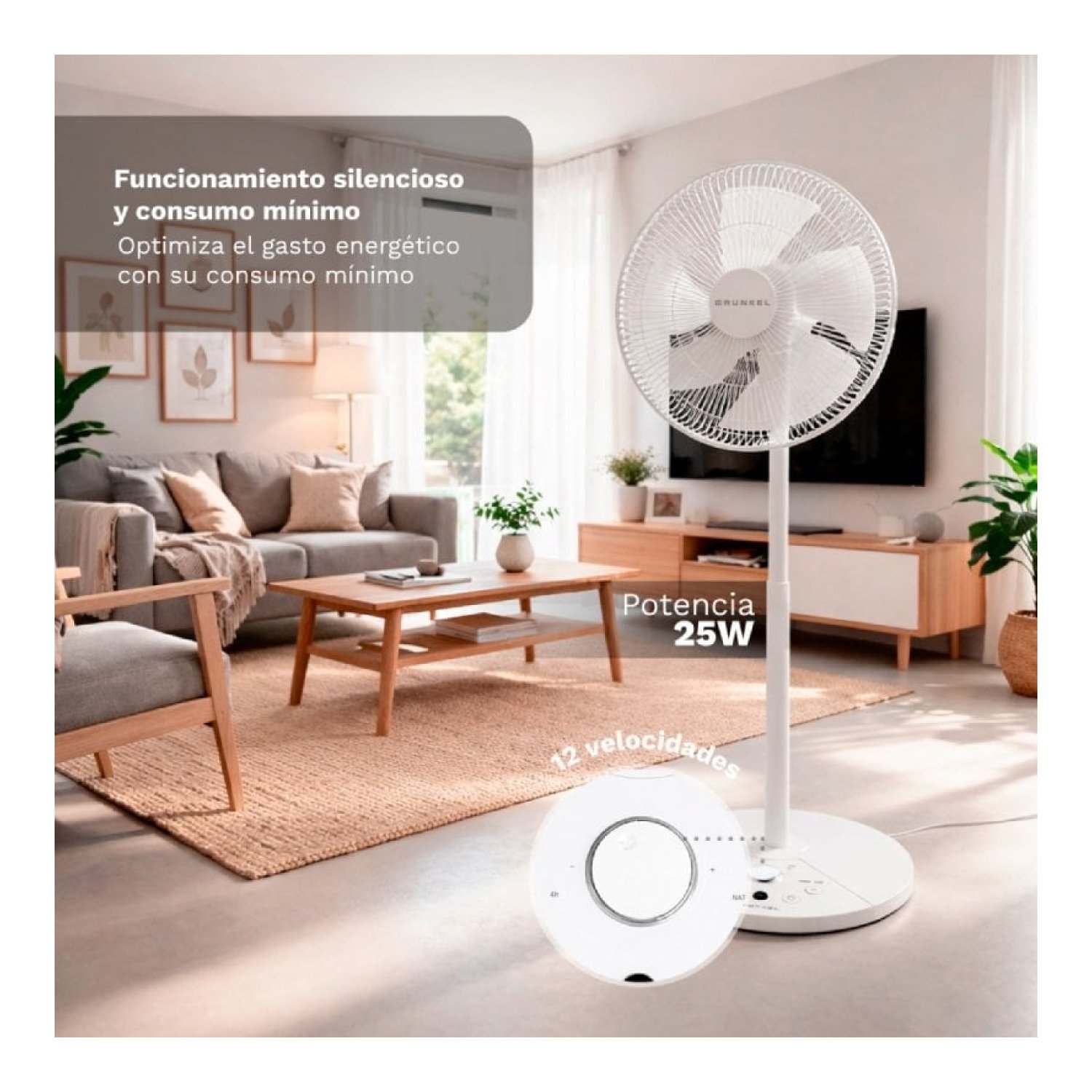 Grunkel Ventilador de Pie · 35cm · 25W · 7 Aspas · 12 Velocidades
