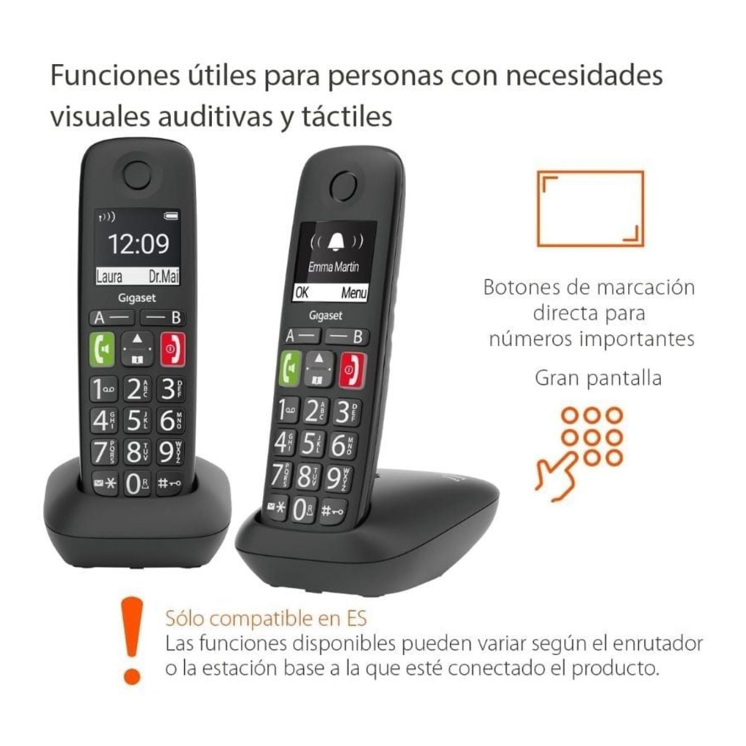 Gigaset E290 · Teléfono Inalámbrico · Pack DUO · Negro
