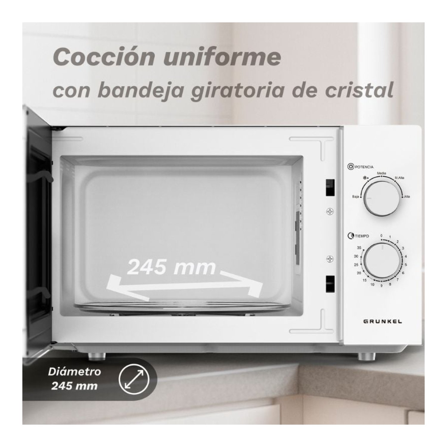 Grunkel MW-25EASY · Microondas 25L · 850W · Blanco