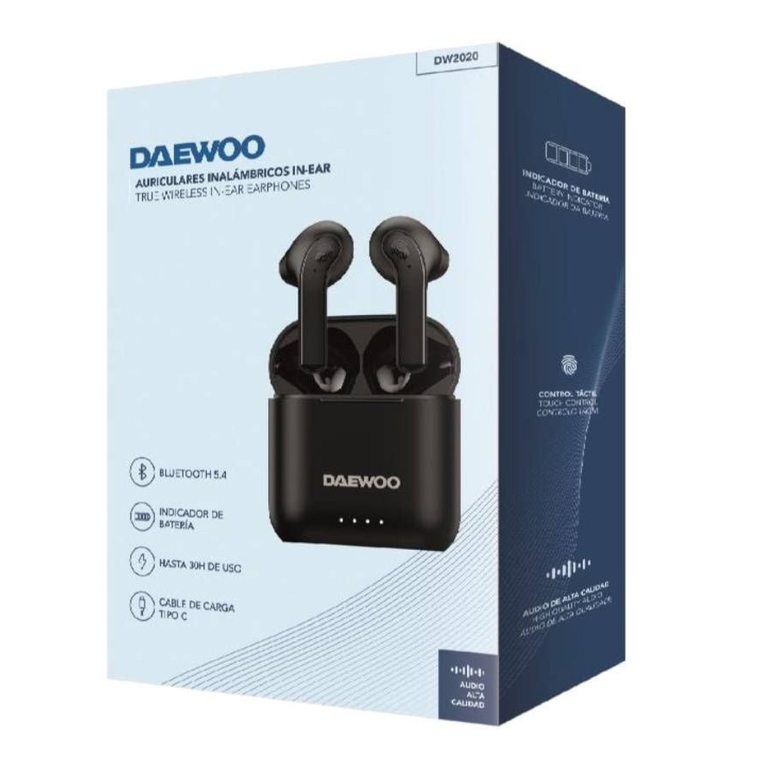 Daewoo DW2020 · Auriculares Bluetooth · Estuche Carga · Autonomía 5h · Negros