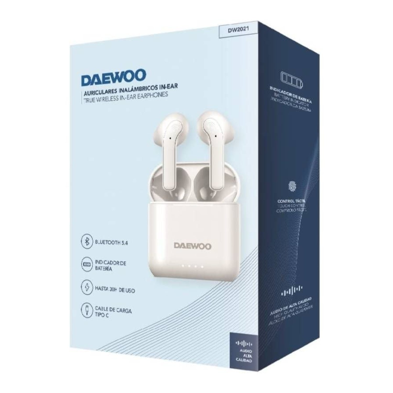 Daewoo DW2021 · Auriculares Bluetooth · Estuche de Carga · 5h Autonomía · Blancos