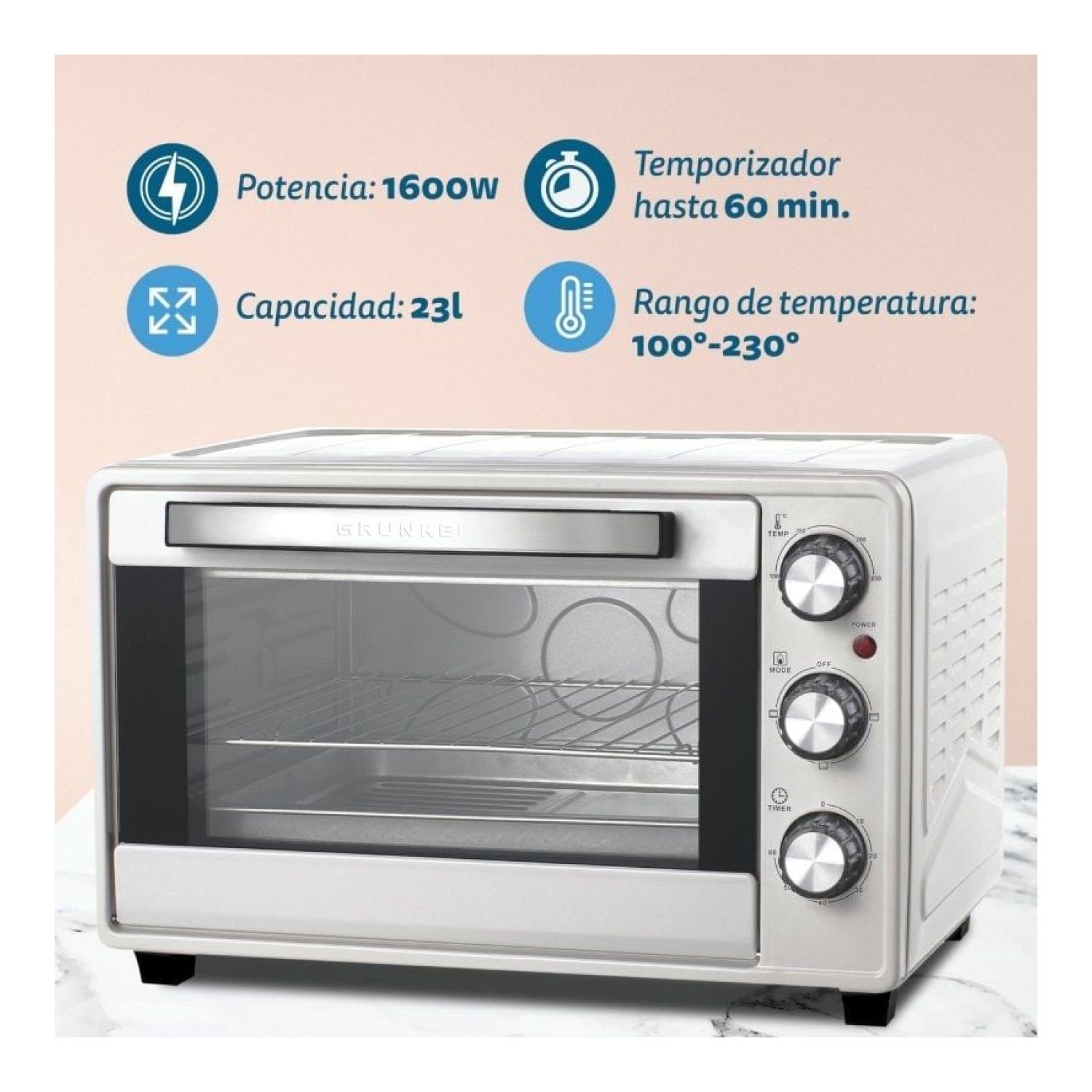 Grunkel HR-23 · Horno Sobremesa · 23L · 1600W · Plata