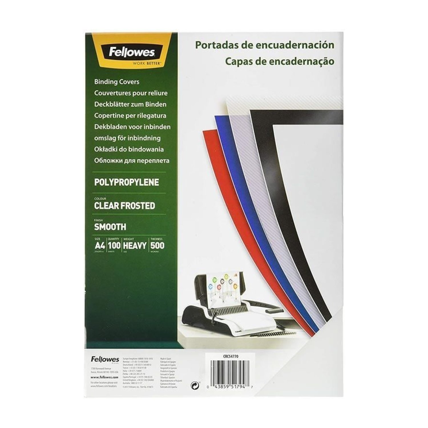 Fellowes Portadas Polipropileno · A4 · 500 Micras · 100 Unidades · Helado Claro