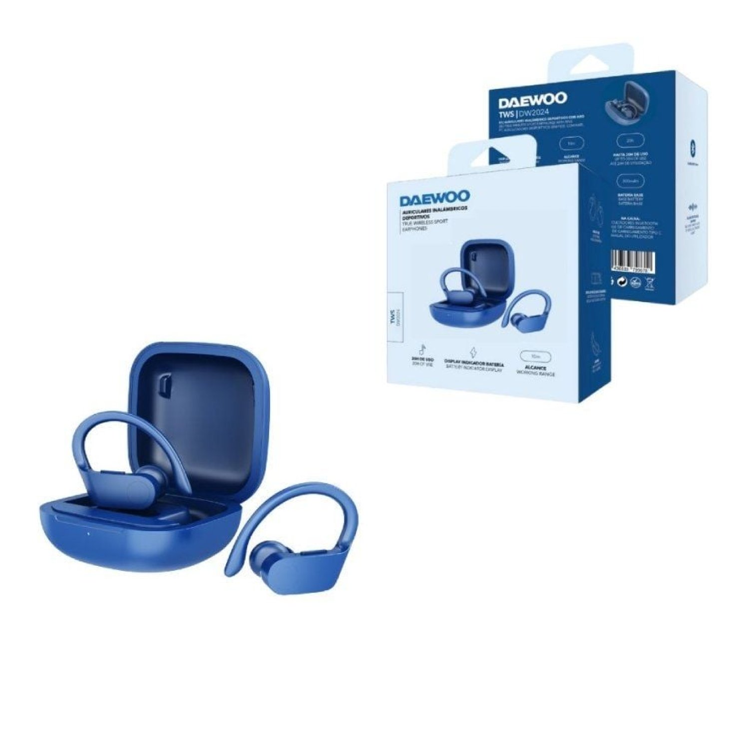 Daewoo DW2024 · Auriculares Deportivos Bluetooth · Autonomía 5h · Estuche de carga · Azules