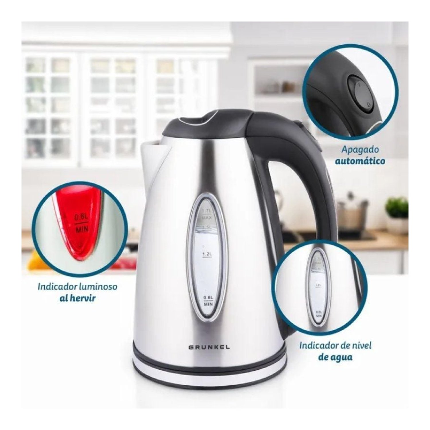 Grunkel HV-16GX · Hervidor de Agua · 2000W · 1,7L