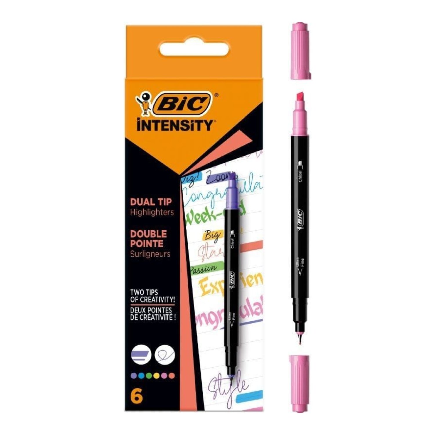 Bic Intensity Dual Tip · Marcadores Punta Biselada y Fina · Colores Surtidos